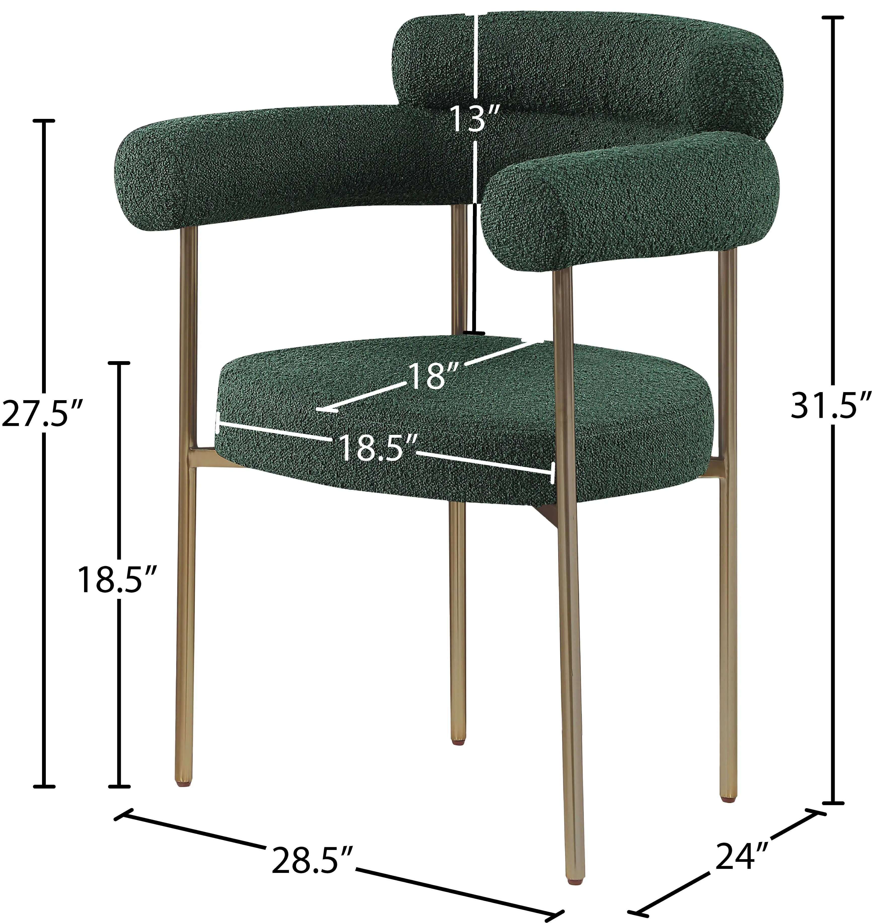Blake Green Boucle Upholstered Dining Chair, Set of 2-3