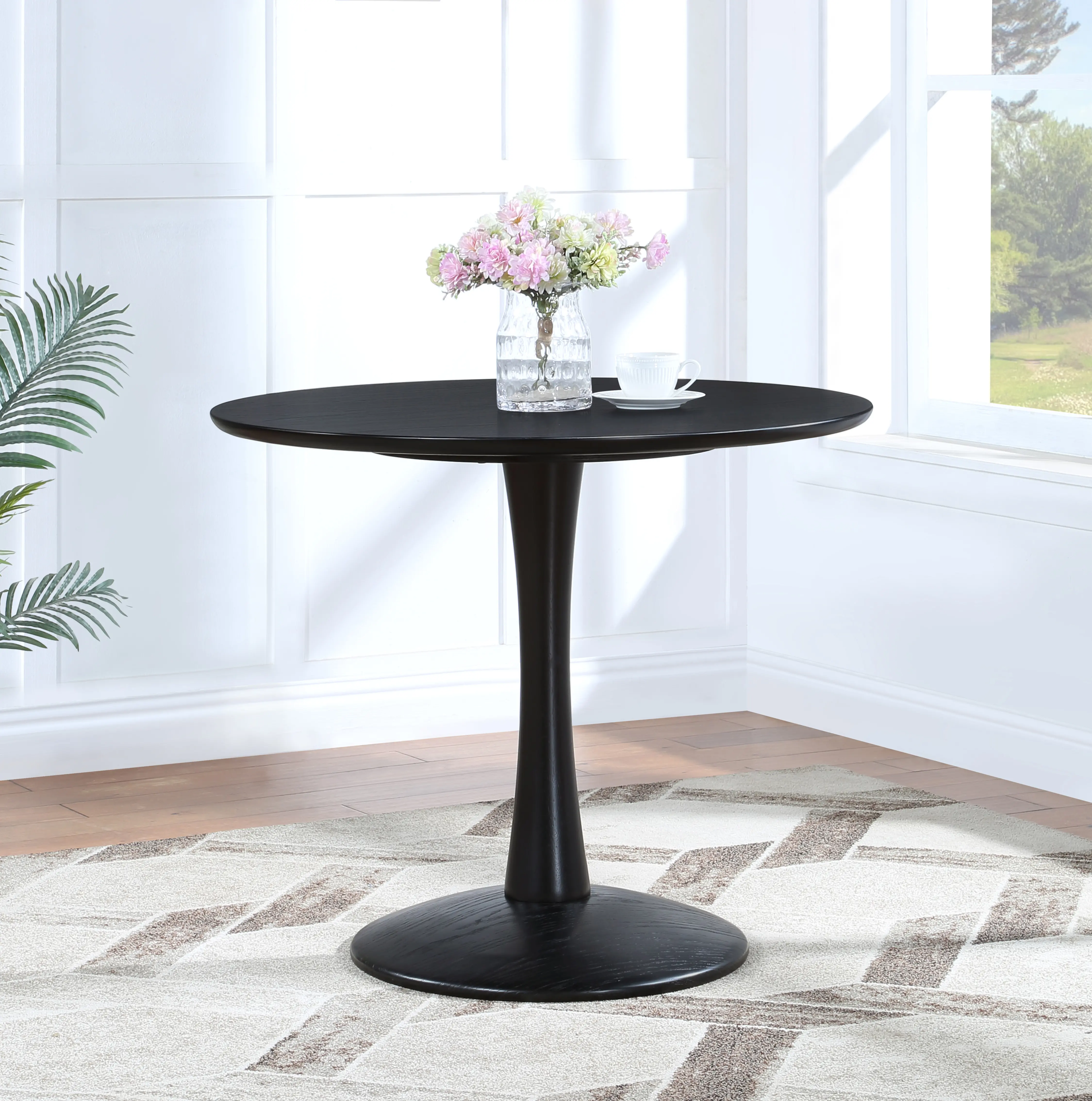 Holly 36  Black Wood Round Dining Table-2
