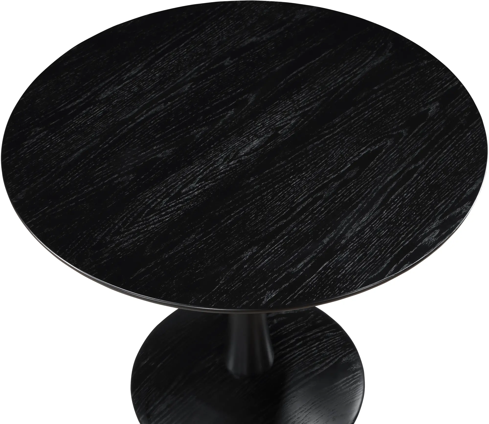 Top view of black wood grain round table top