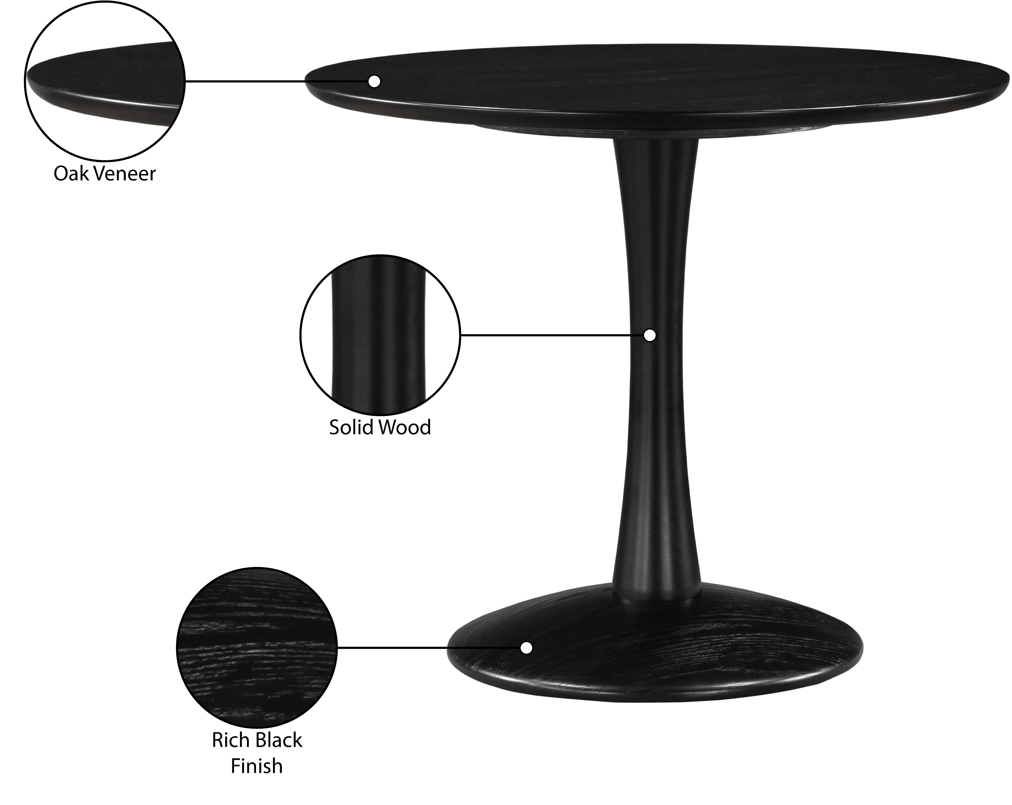 Holly 36  Black Wood Round Dining Table-6