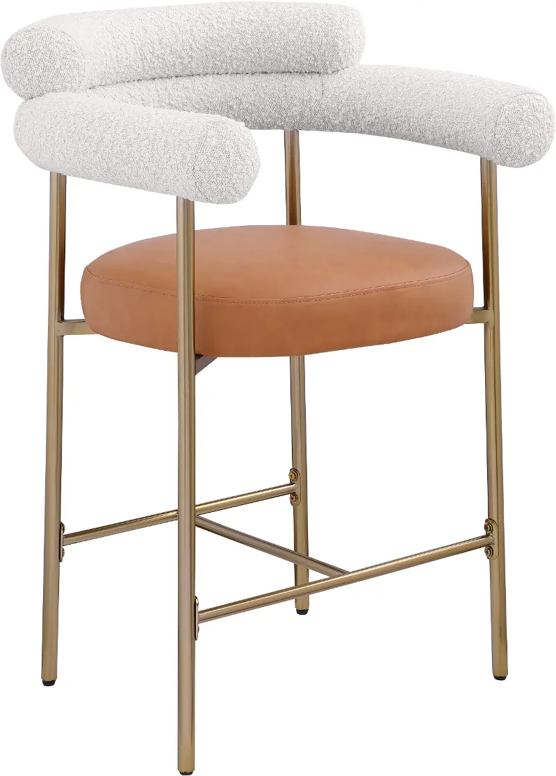 Blake Cream Boucle and Cognac Vegan Leather Counter Stool, Set of 2