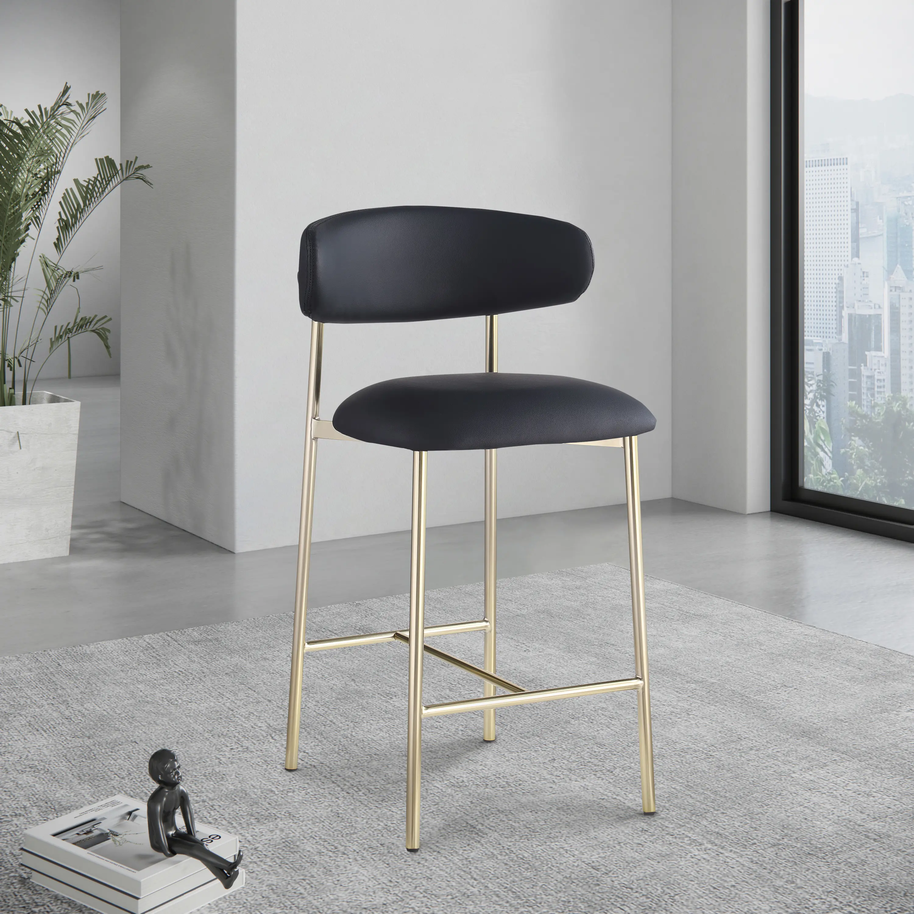 Lupita Black Vegan Leather Upholstered Counter Stool, Set of 2-2