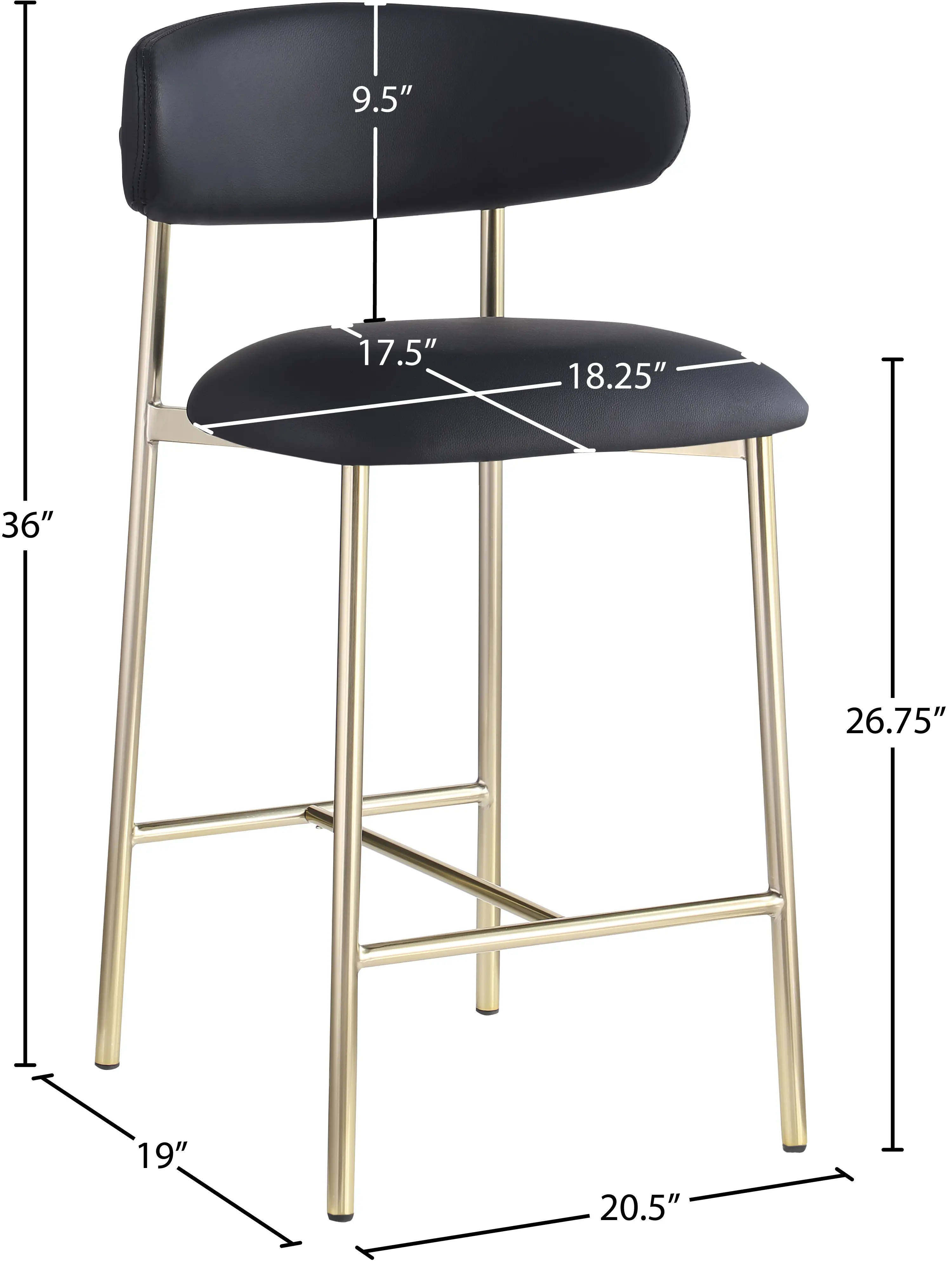 Lupita Black Vegan Leather Upholstered Counter Stool, Set of 2-3