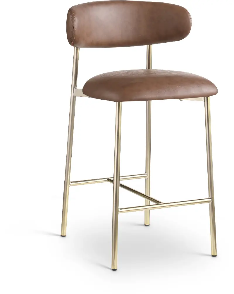 Lupita Brown Vegan Leather Upholstered Counter Stool, Set of 2
