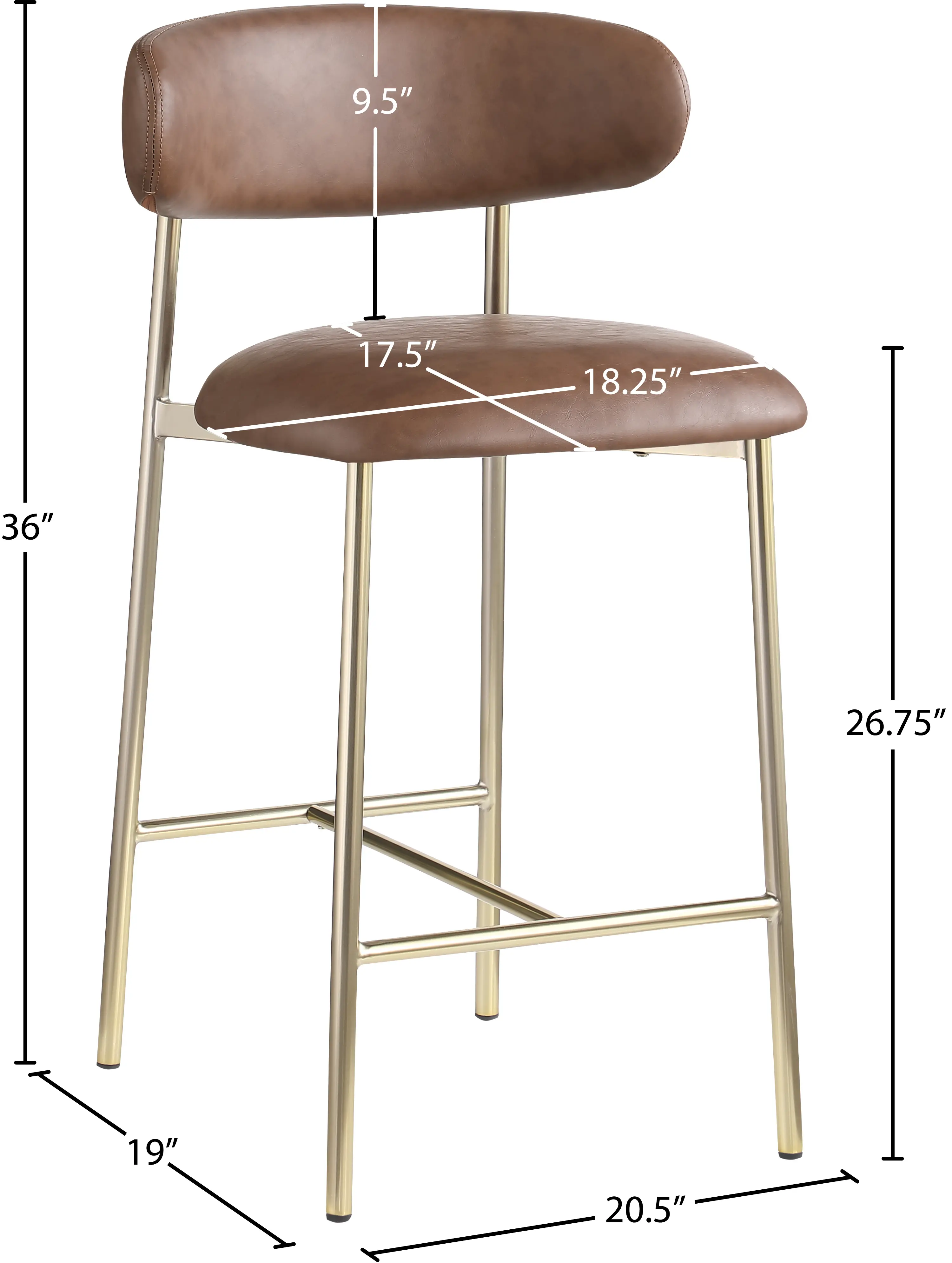 Lupita Brown Vegan Leather Upholstered Counter Stool, Set of 2-3
