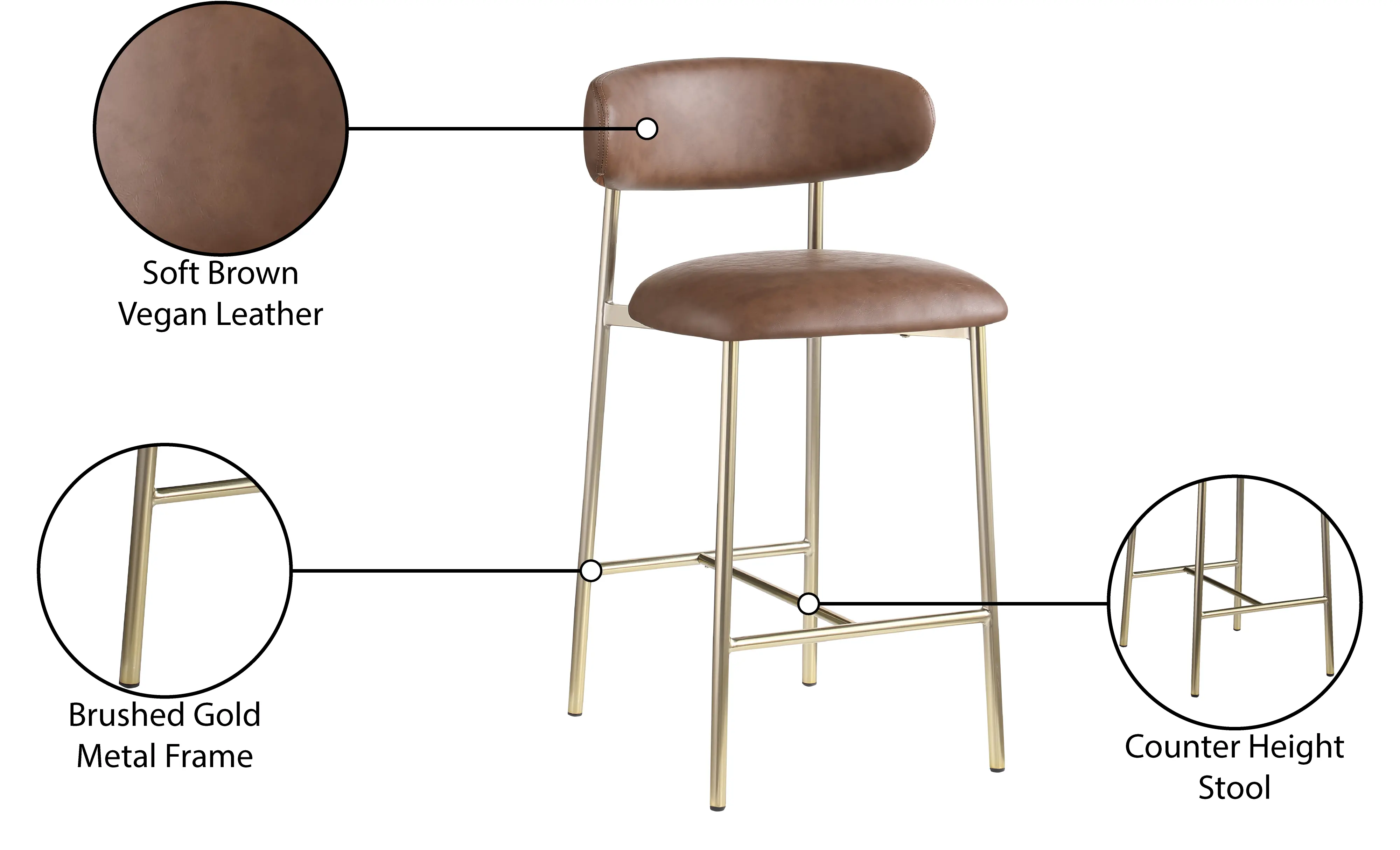 Lupita Brown Vegan Leather Upholstered Counter Stool, Set of 2-9