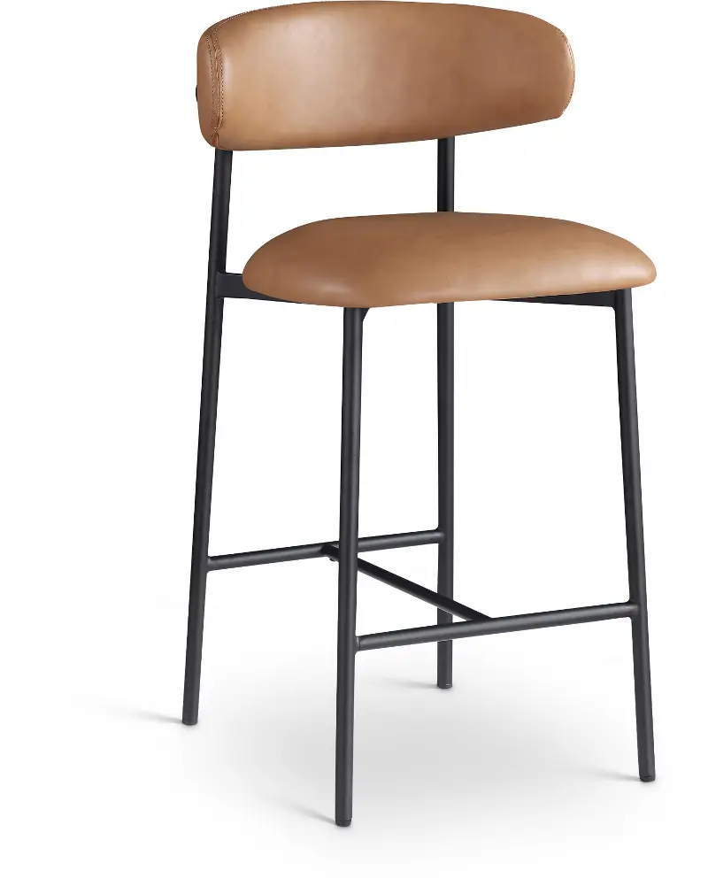 Lupita Cognac Vegan Leather Upholstered Counter Stool, Set of 2