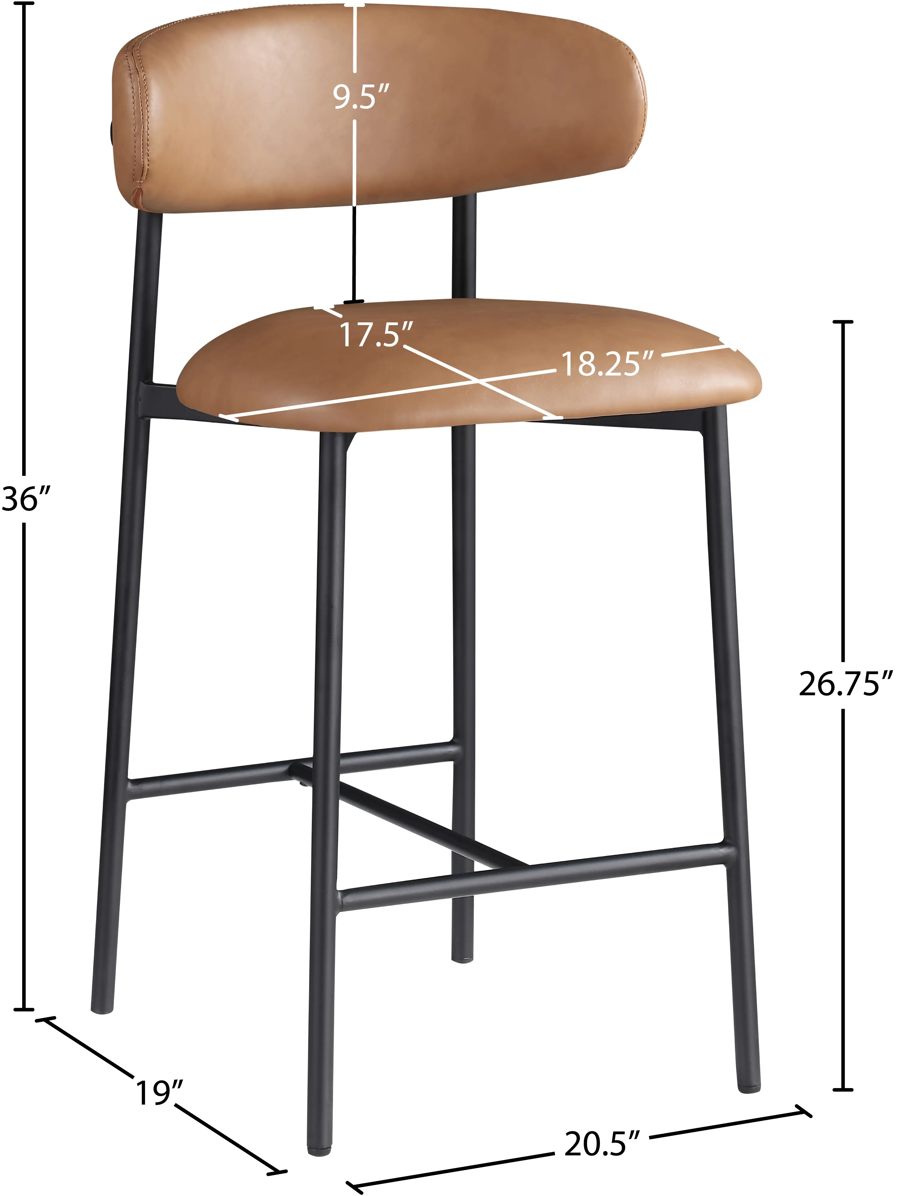 Lupita Cognac Vegan Leather Upholstered Counter Stool, Set of 2-3