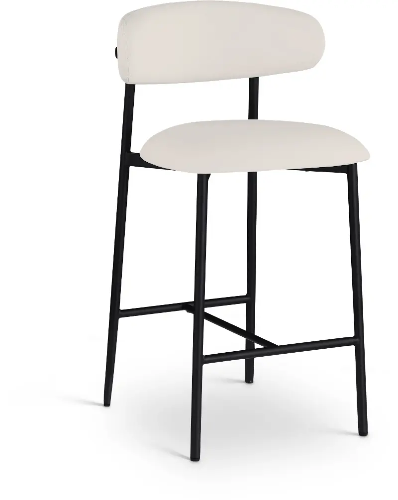 Lupita Off-White Vegan Leather Upholstered Counter Stool, Set of 2