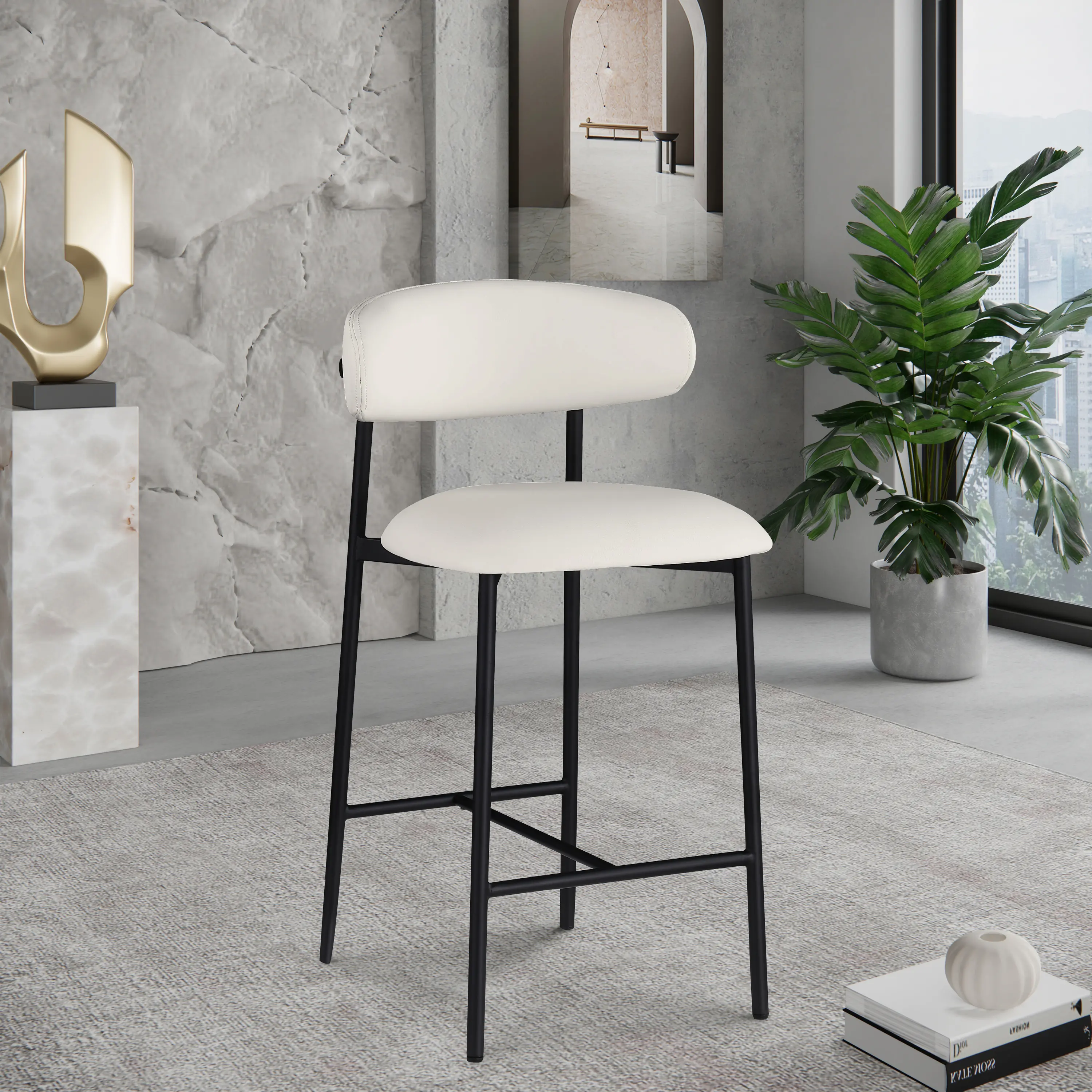 Lupita Off-White Vegan Leather Upholstered Counter Stool, Set of 2-2