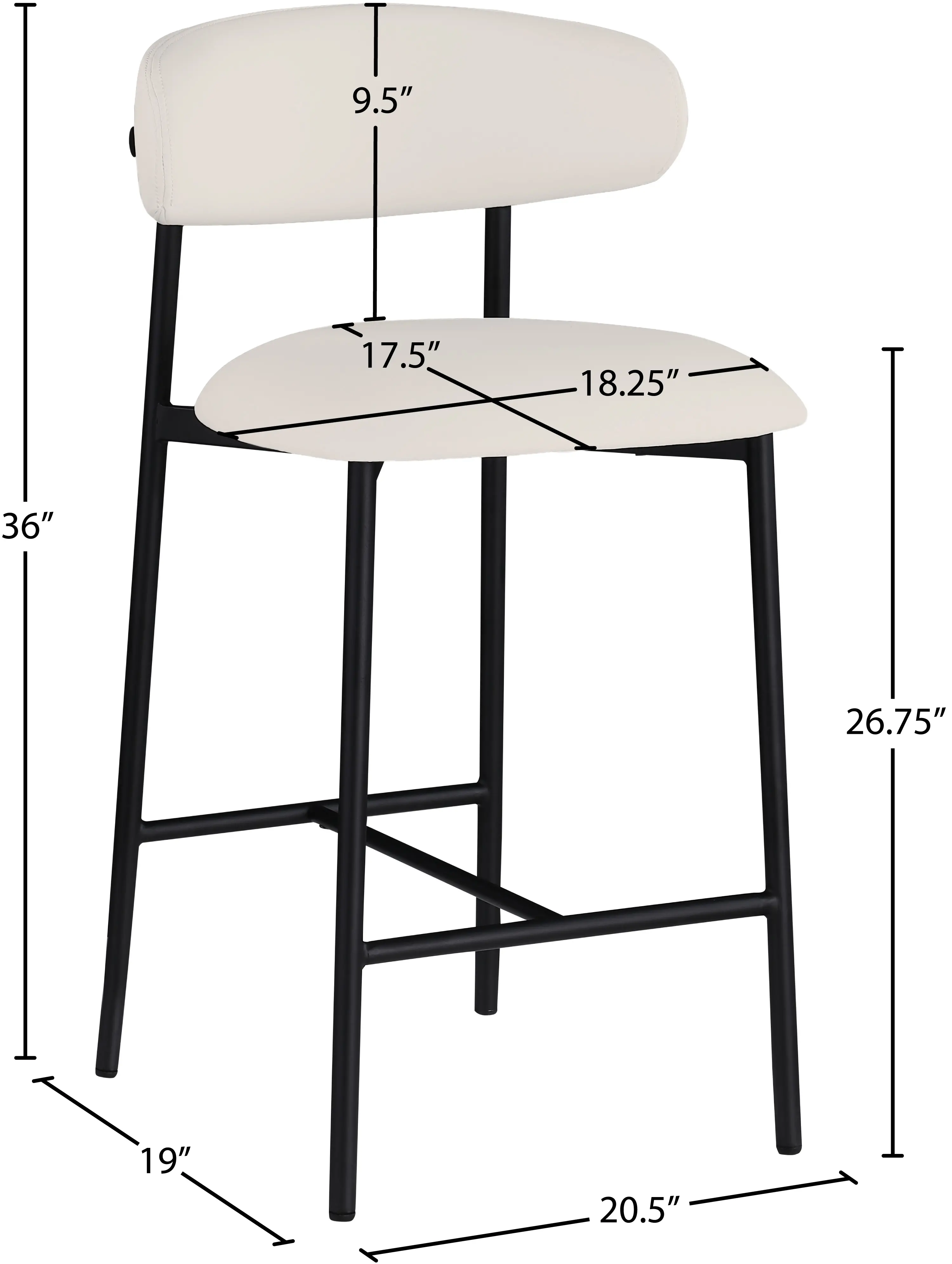 Lupita Off-White Vegan Leather Upholstered Counter Stool, Set of 2-3