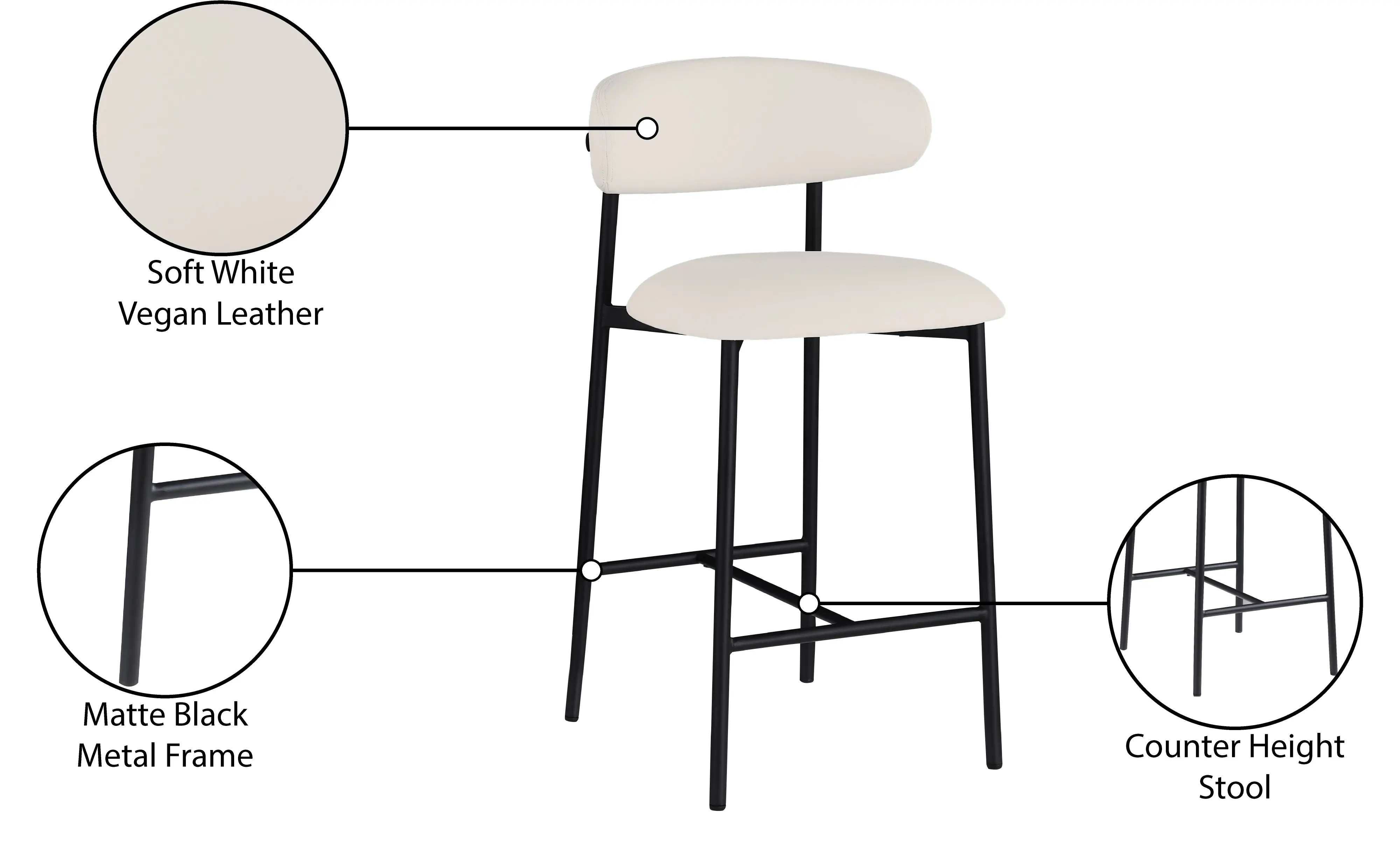 Lupita Off-White Vegan Leather Upholstered Counter Stool, Set of 2-9