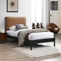 Abigail Cognac Vegan Leather Upholstered Twin Bed