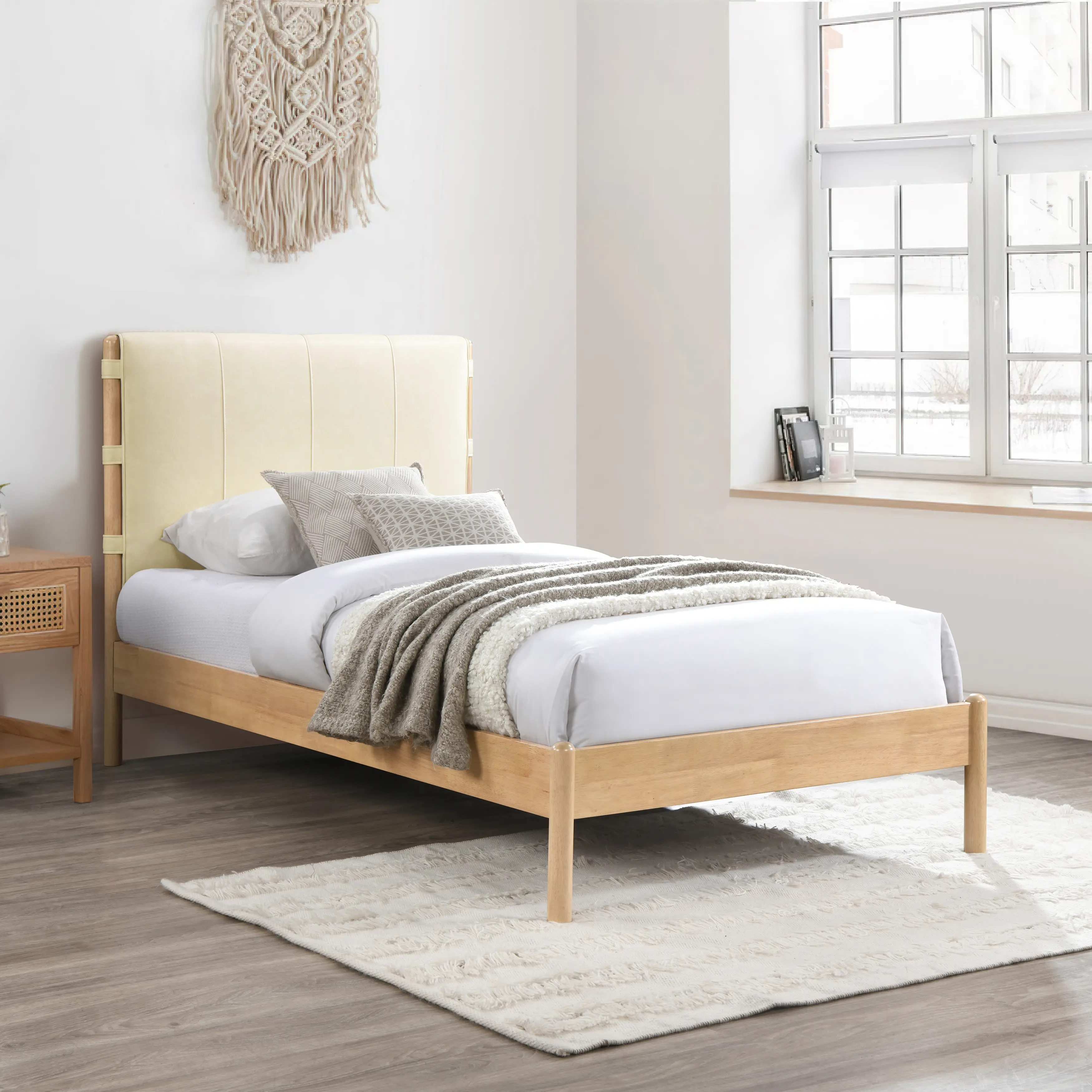 Asher Cream Vegan Leather Upholstered Twin Bed-2