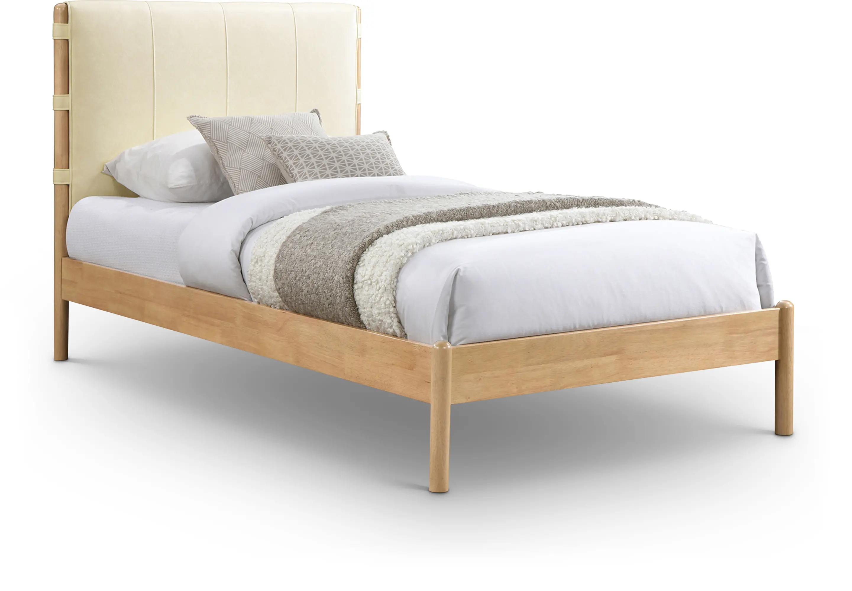 Asher Cream Vegan Leather Upholstered Twin Bed-1