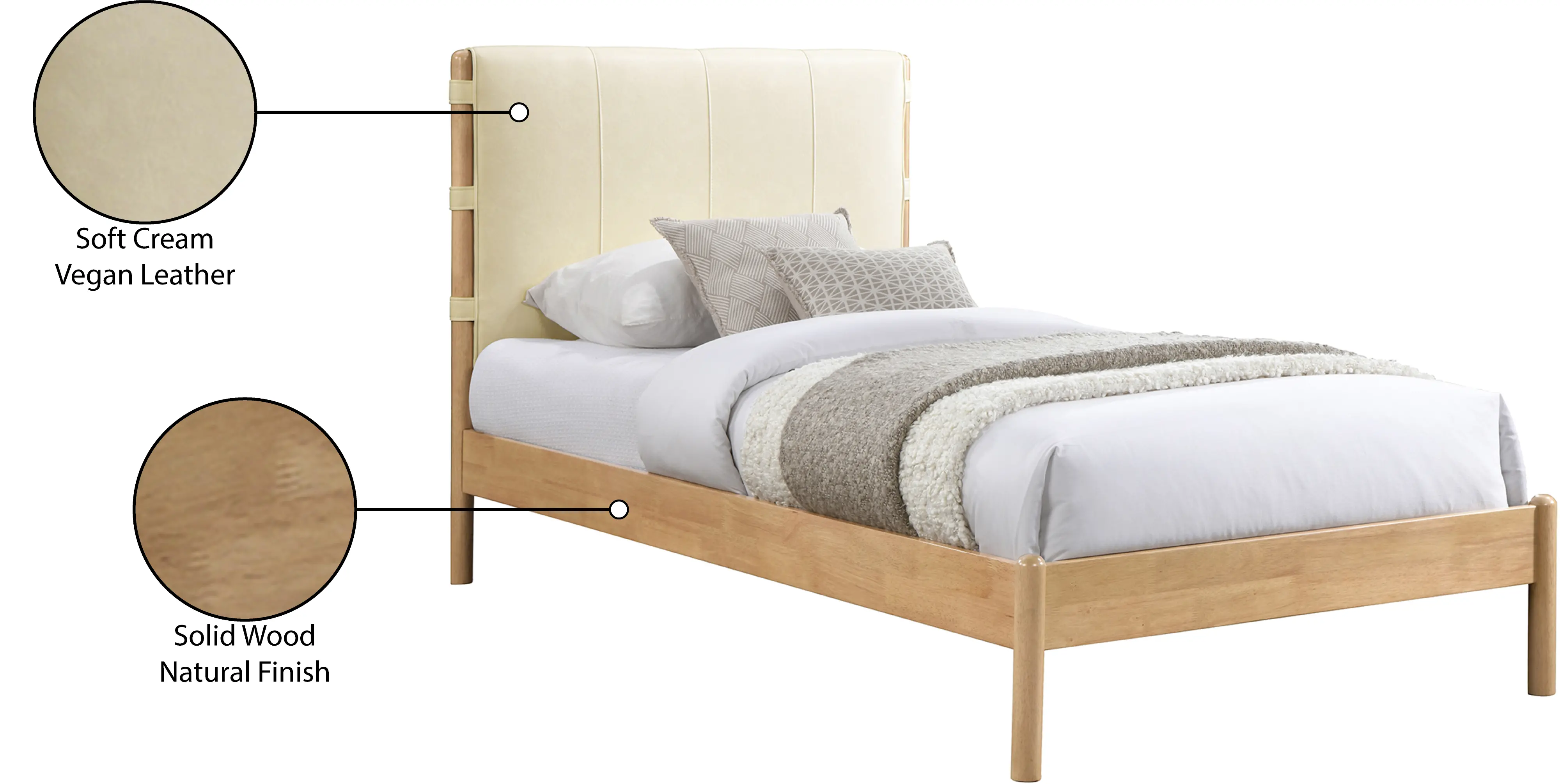 Asher Cream Vegan Leather Upholstered Twin Bed-6