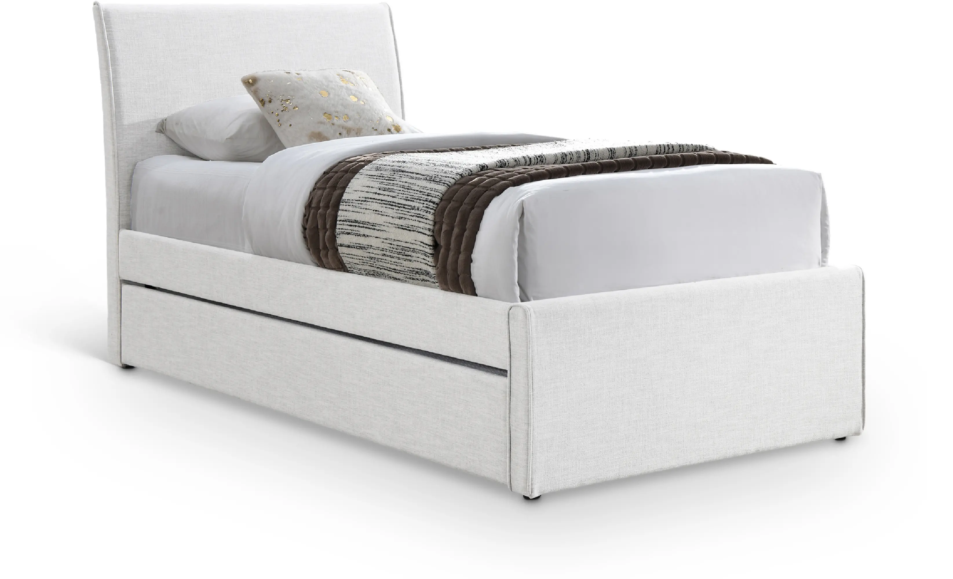 Myles Cream Textured Linen Twin Trundle Bed-1