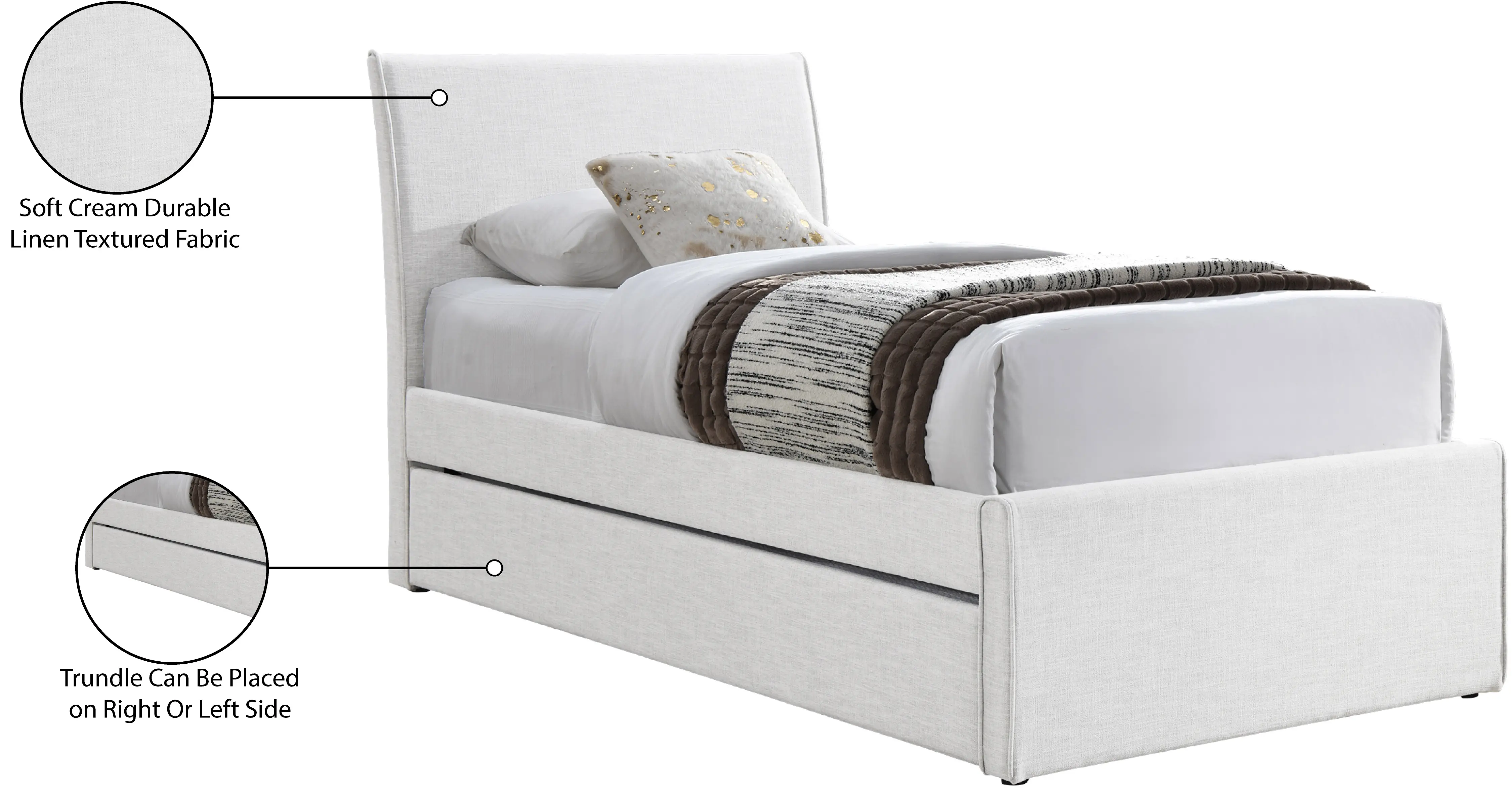 Myles Cream Textured Linen Twin Trundle Bed-7