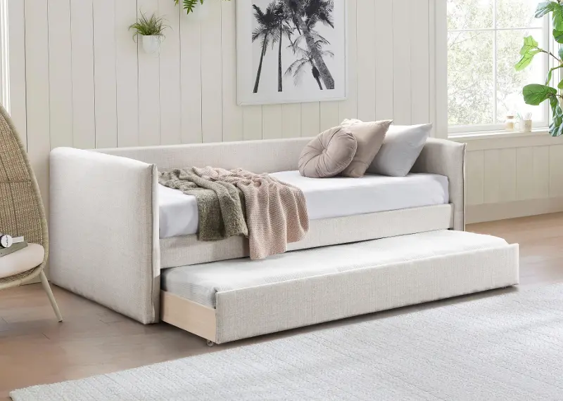 Colton Cream Textured Linen Twin Daybed with Trundle