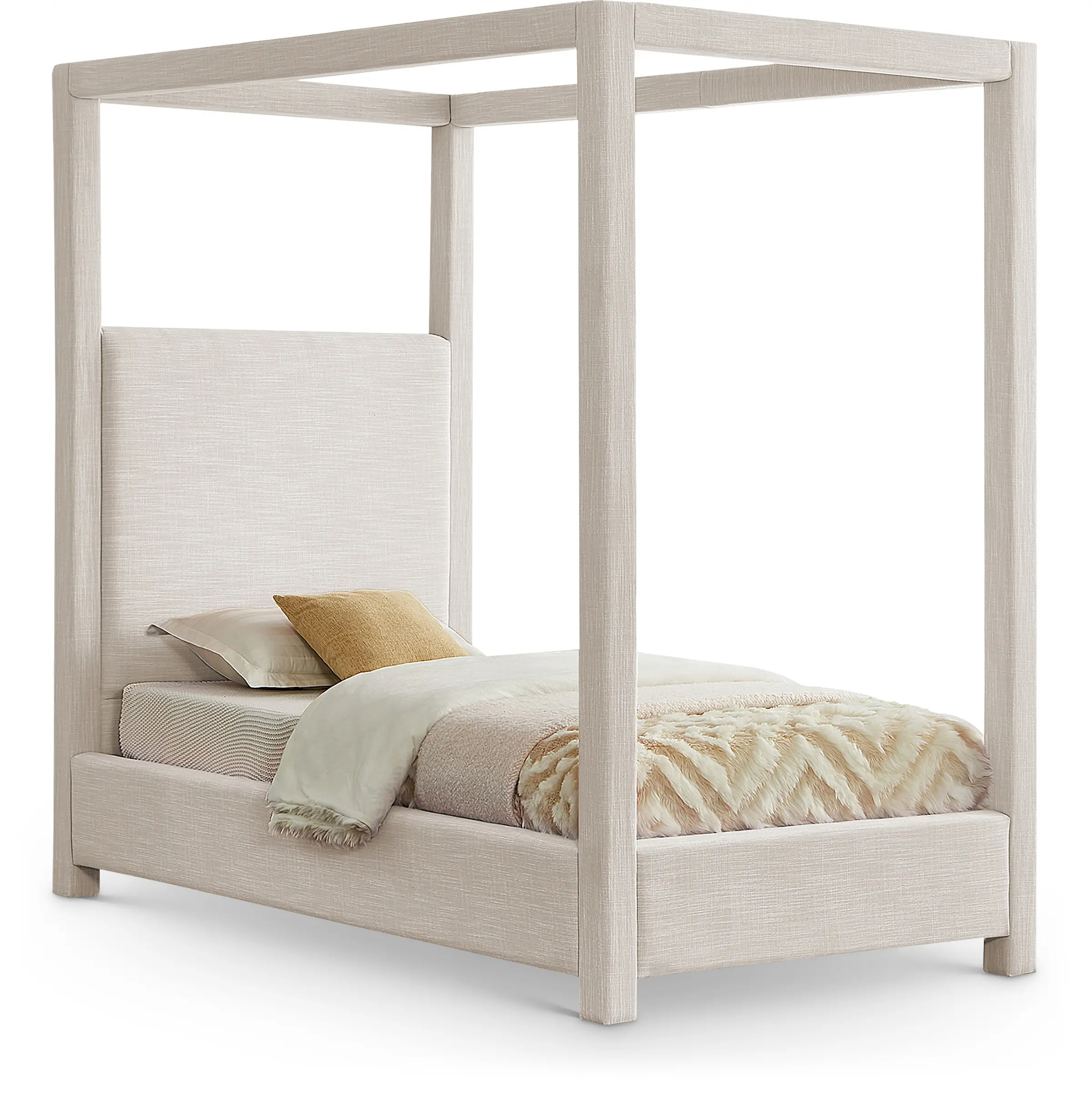 Emerson Cream Textured Linen Twin Canopy Bed-1