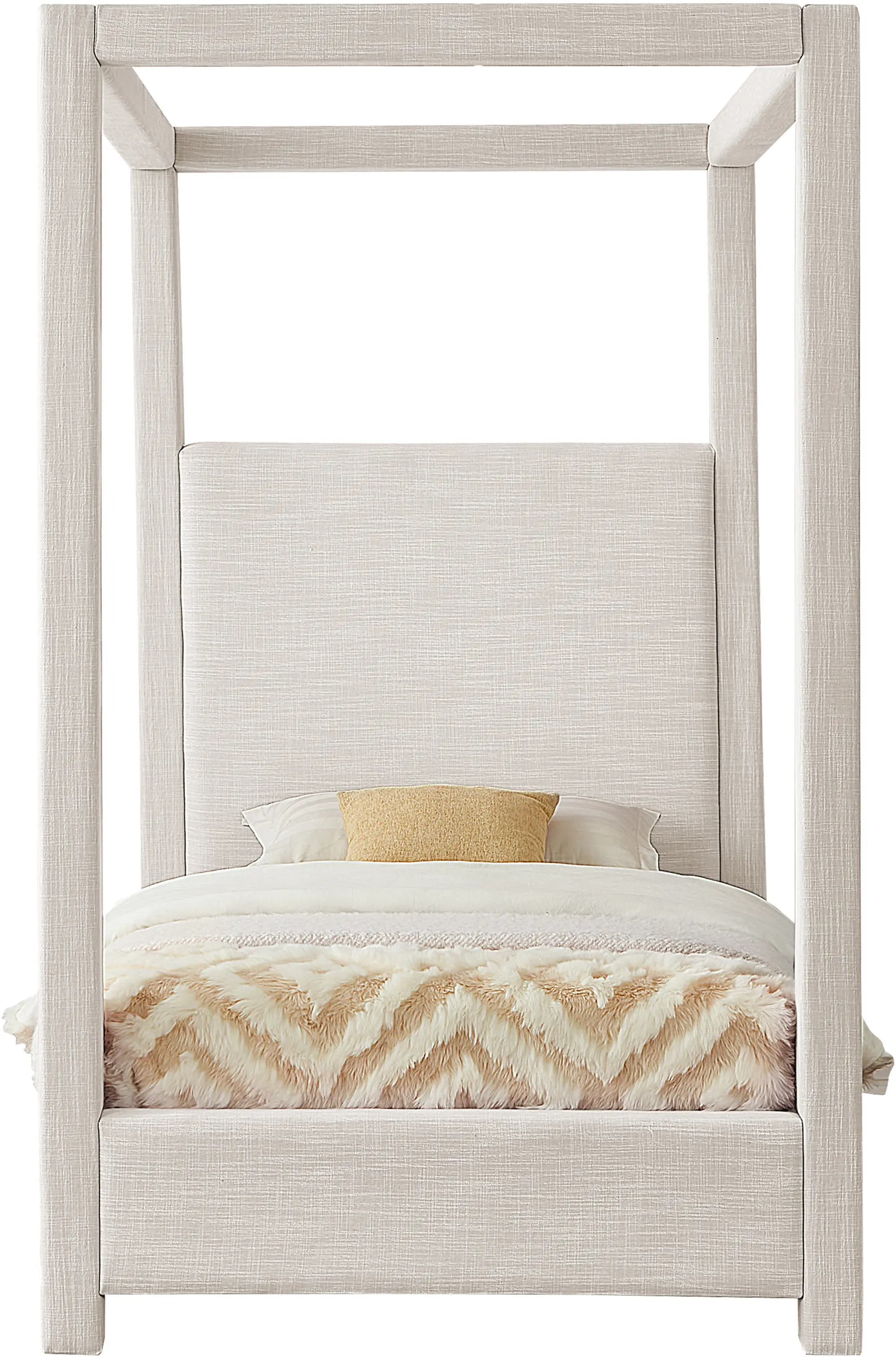 Emerson Cream Textured Linen Twin Canopy Bed-4