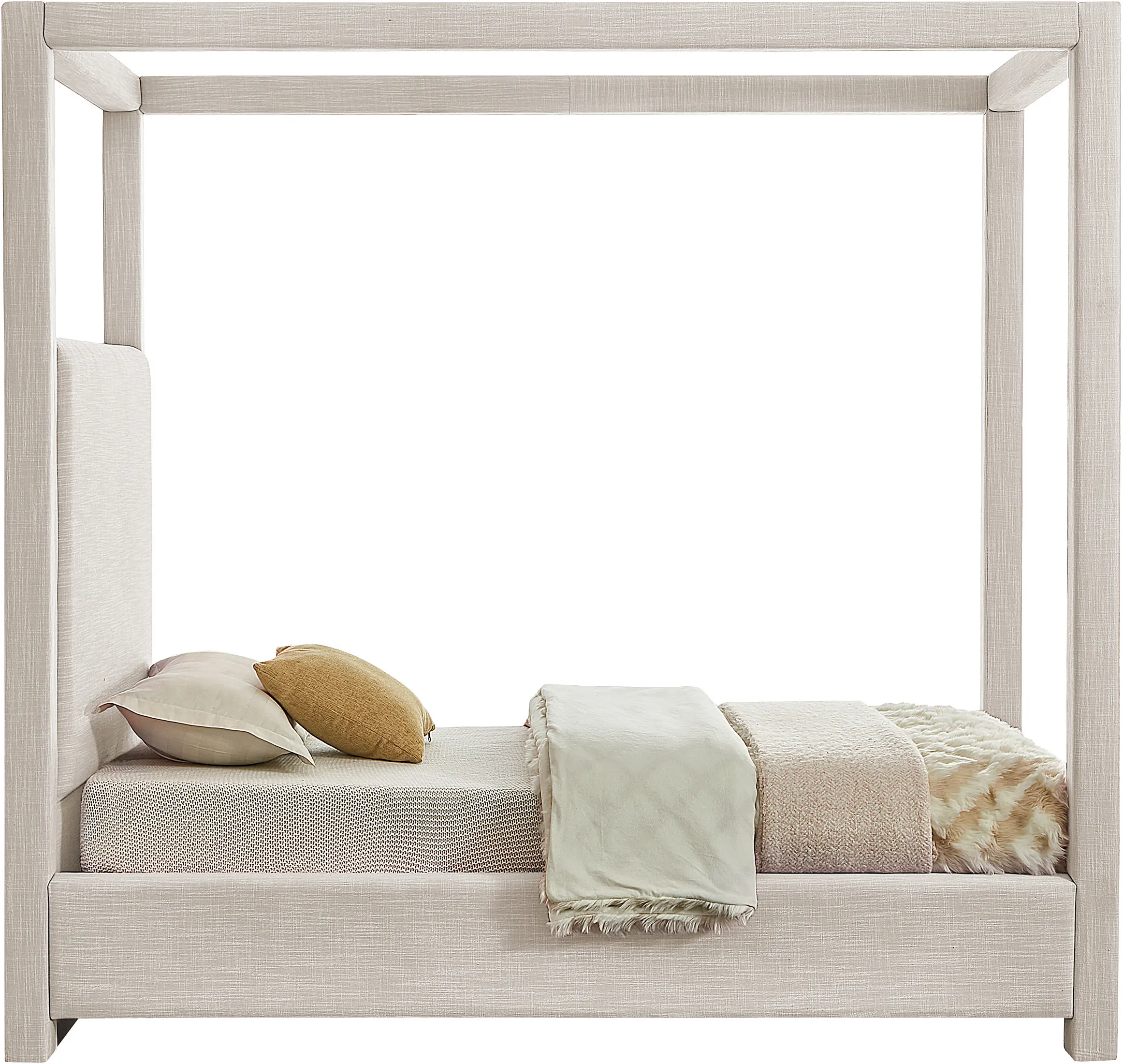 Emerson Cream Textured Linen Twin Canopy Bed-5