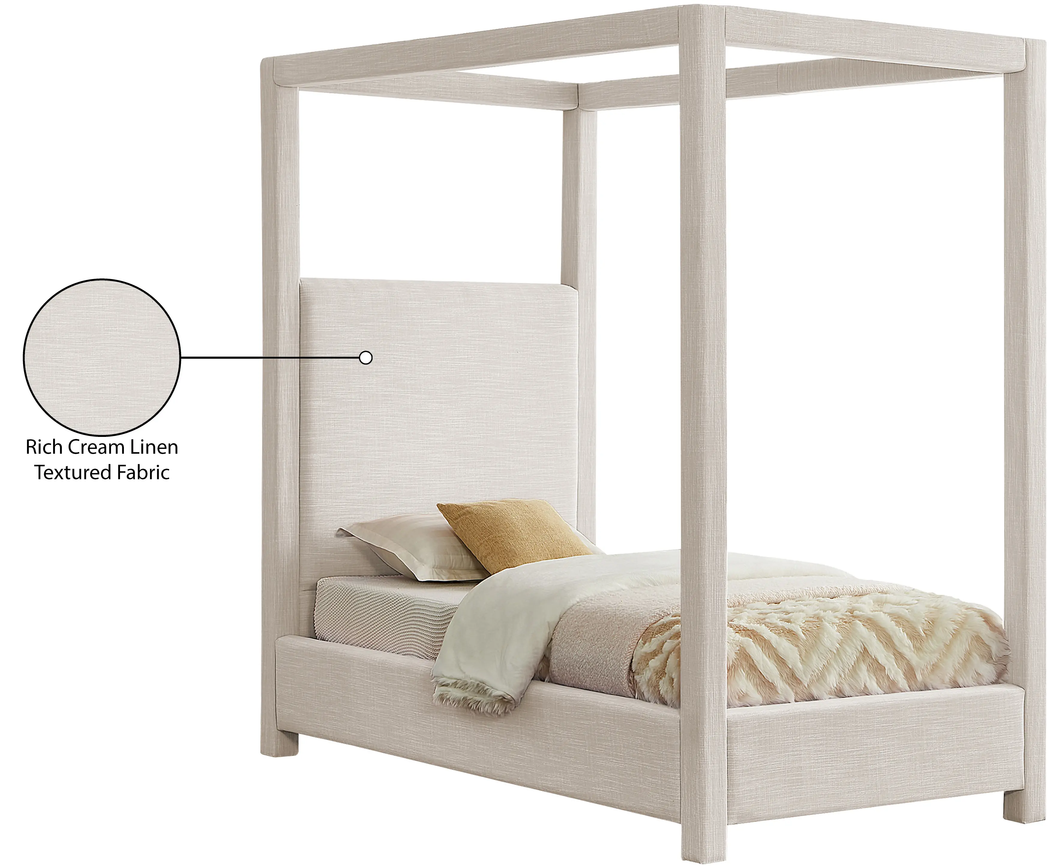 Emerson Cream Textured Linen Twin Canopy Bed-7