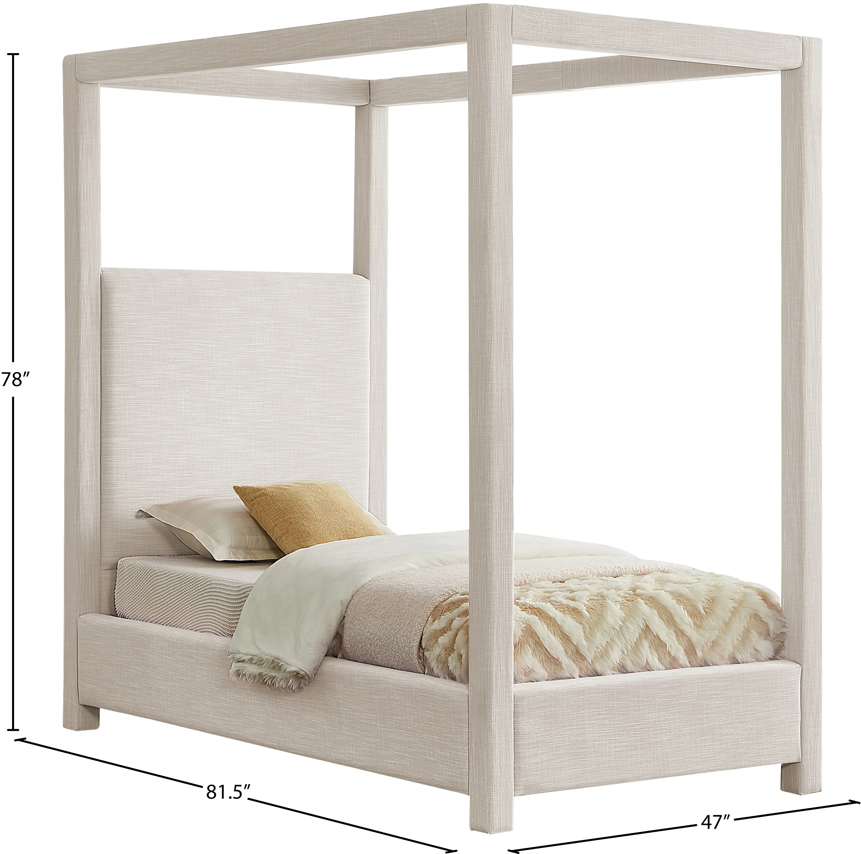 Emerson Cream Textured Linen Twin Canopy Bed-8