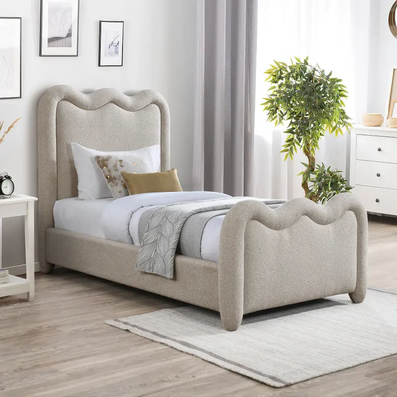 Gavin Beige Chenille Upholstered Twin Bed