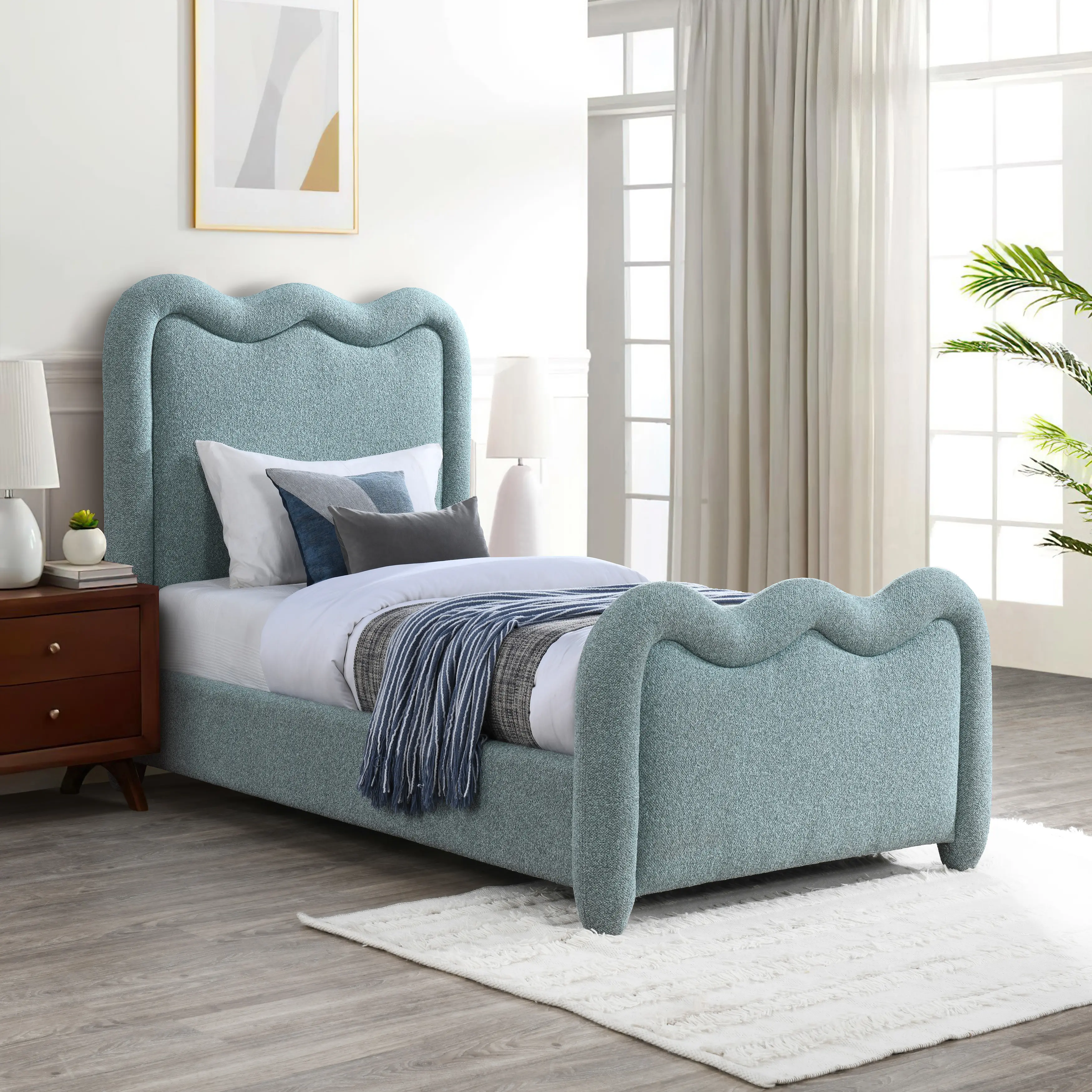 Gavin Blue Chenille Upholstered Twin Bed-2