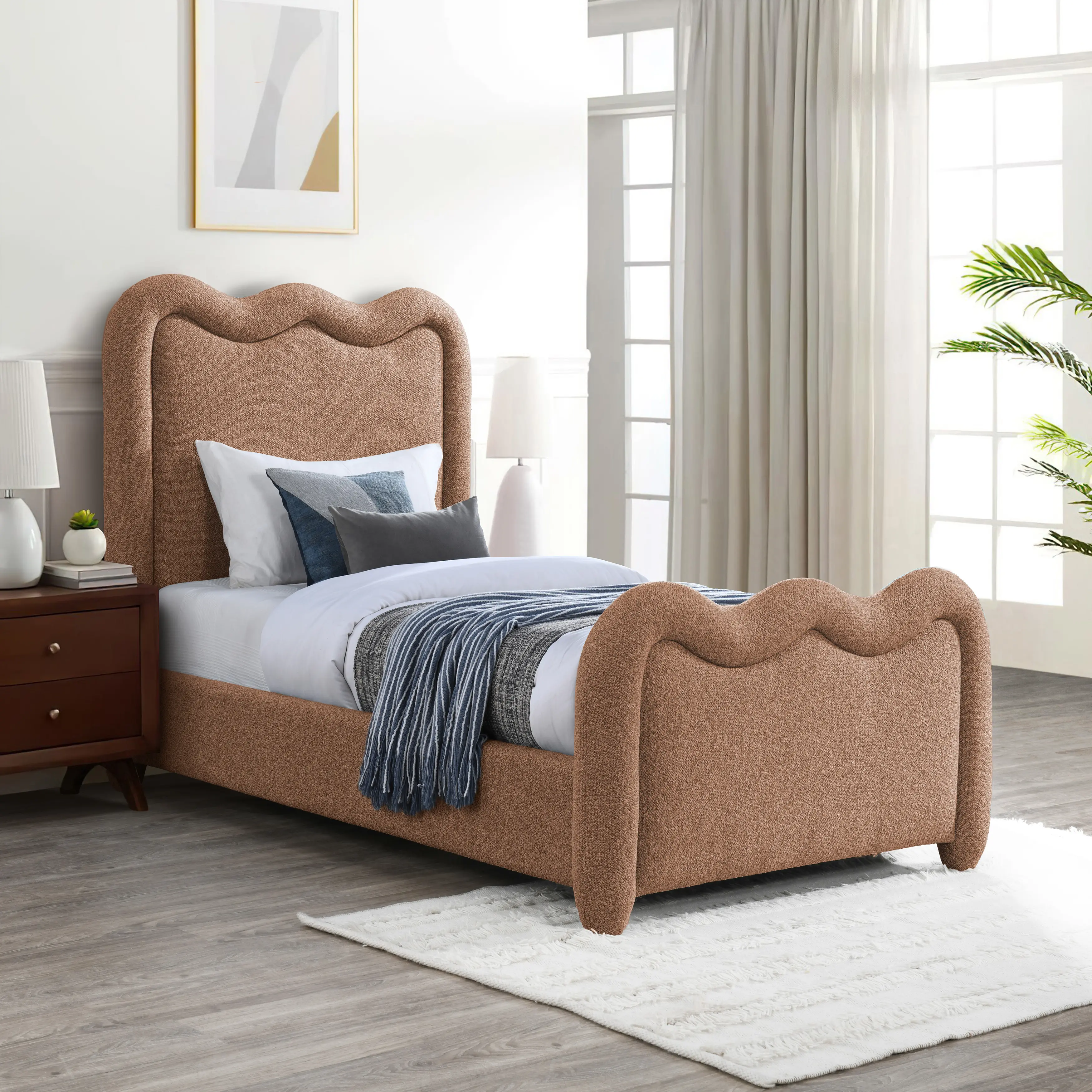 Gavin Cognac Chenille Upholstered Twin Bed-2