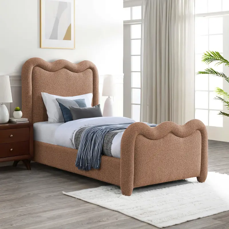 Gavin Cognac Chenille Upholstered Twin Bed