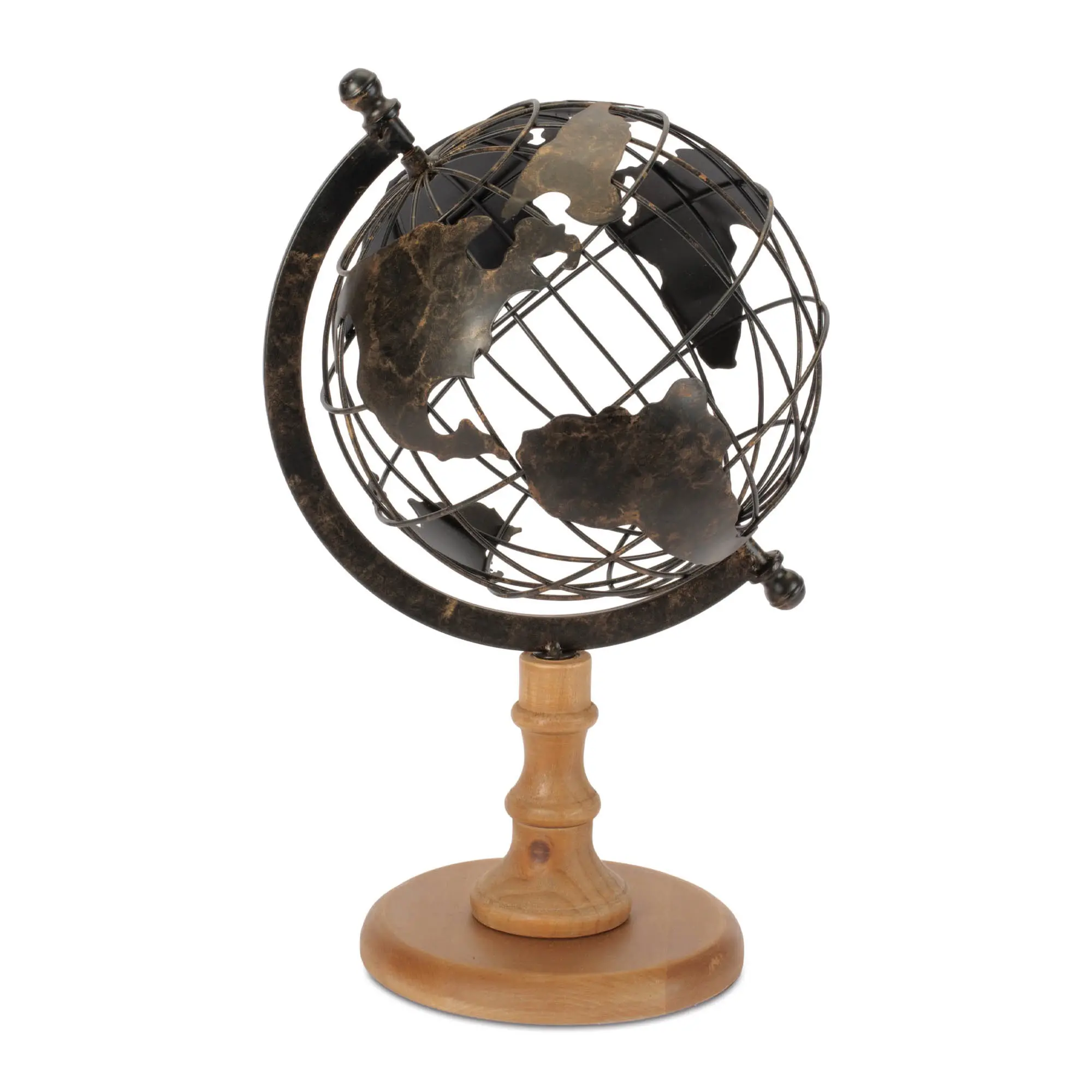 14.5  Iron Wood Globe Decor-1