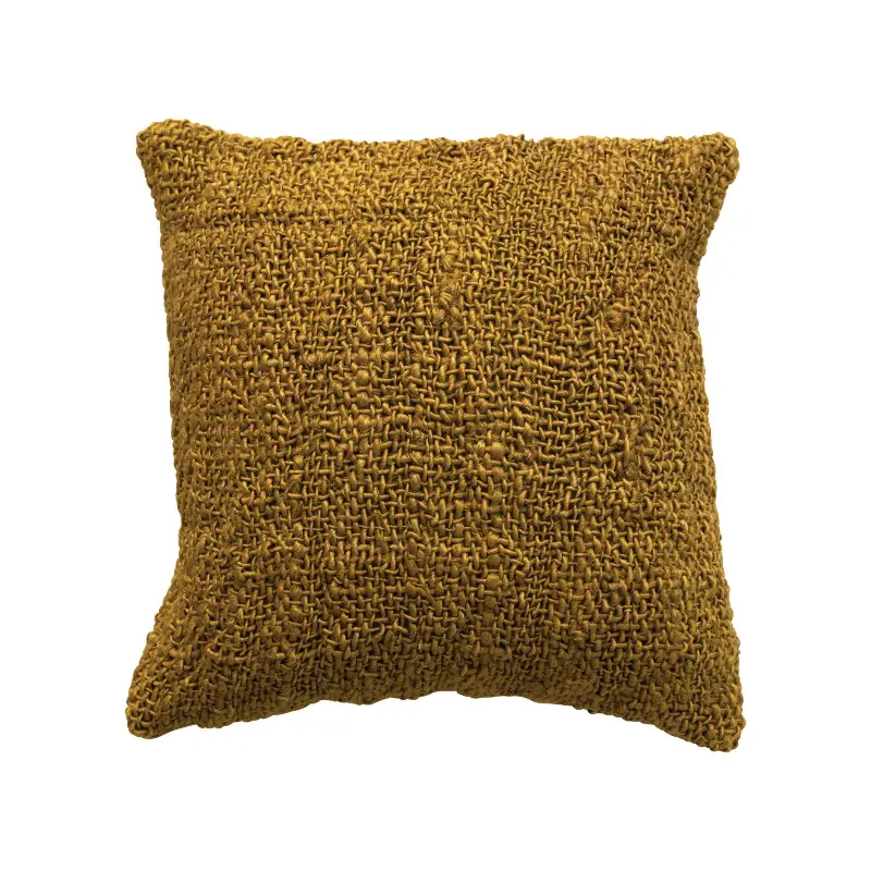 Brown Woven Cotton and Jute Pillow