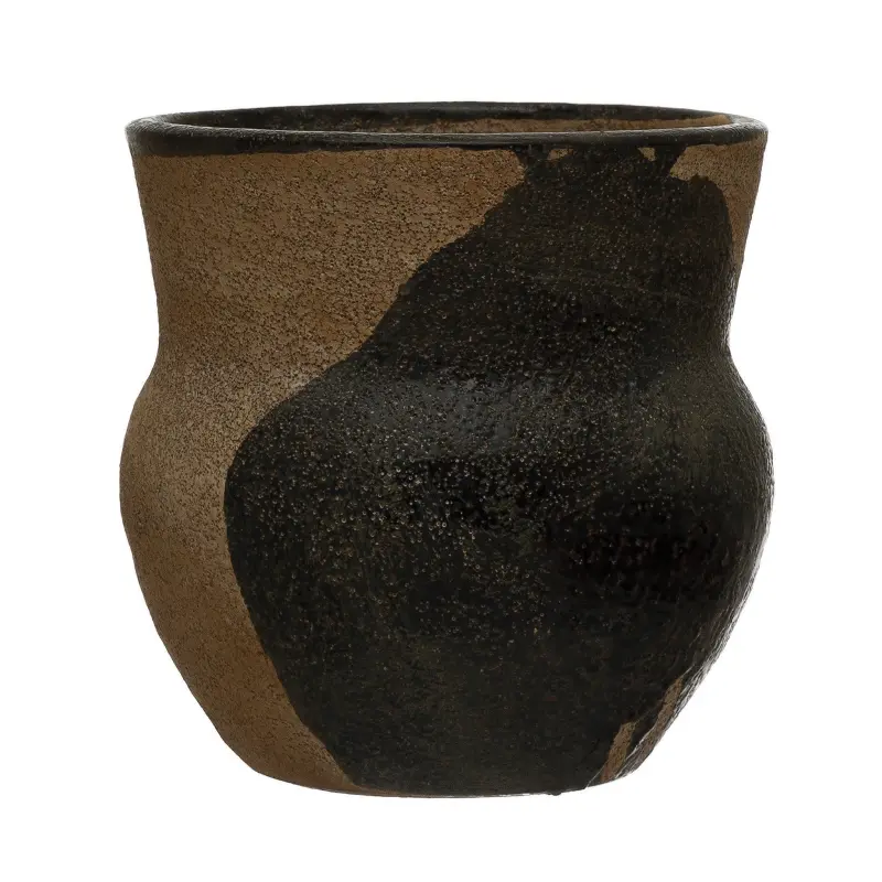 Terracotta Black and Brown Planter with Design