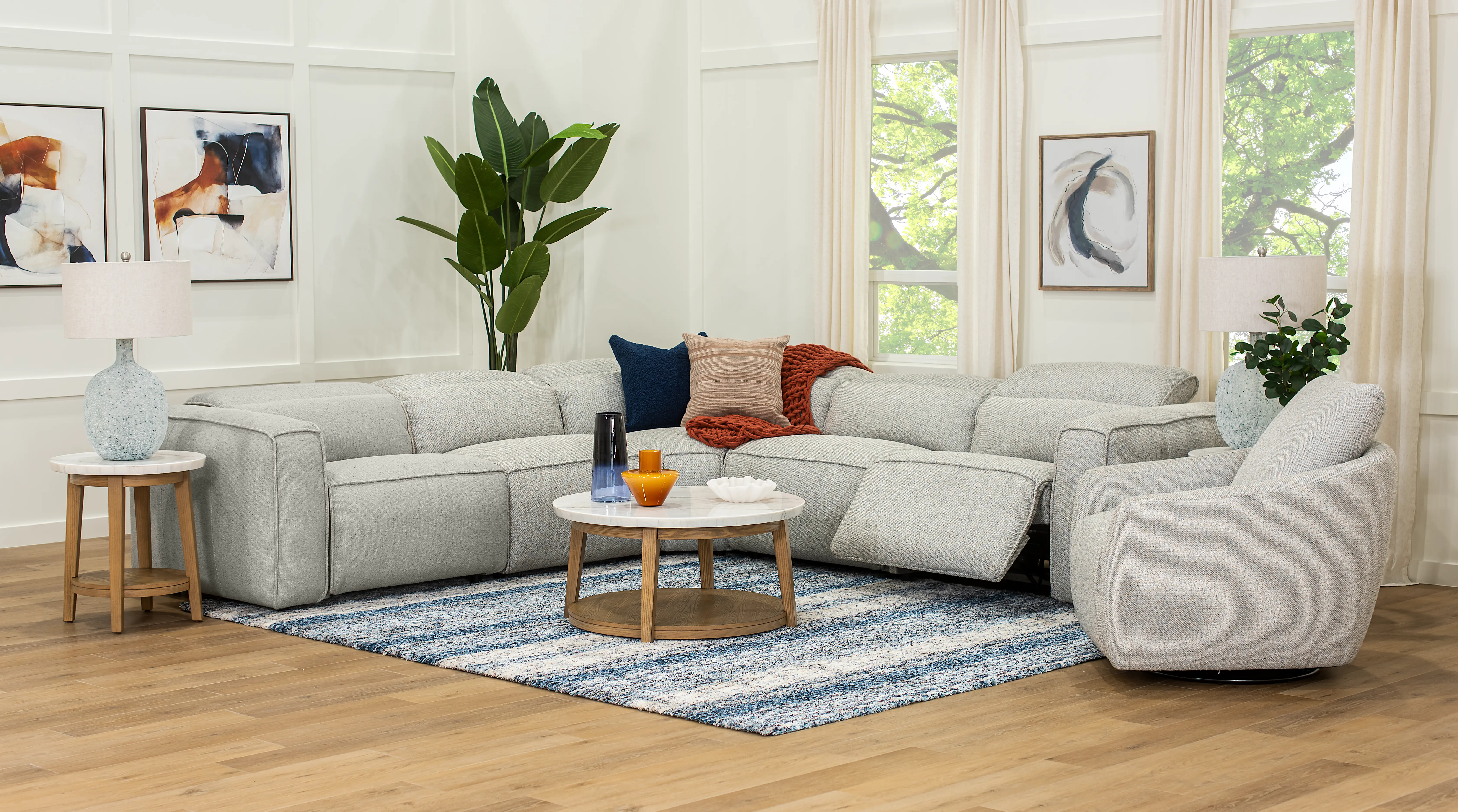 Cloud Gray 5 Piece Power Reclining Sectional with 3 Power Reclining Seats-2