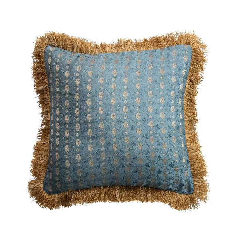 Blue and Gold Jacquard Printed Pillow