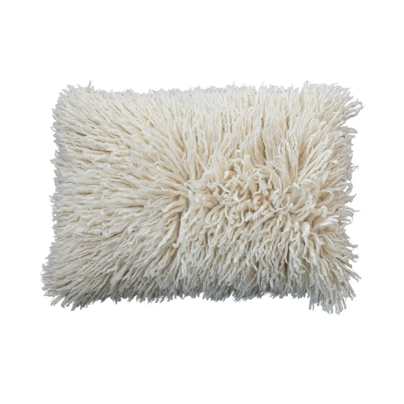 Cream Wool Shag Lumbar Pillow