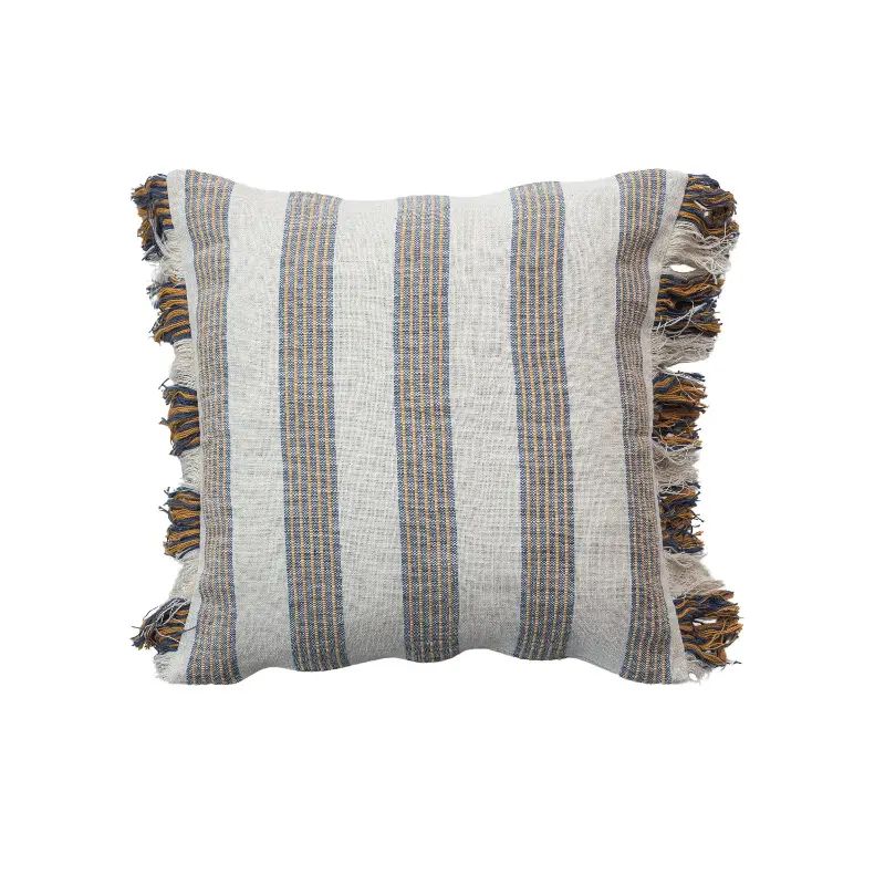 Cream and Gray Striped Pillow
