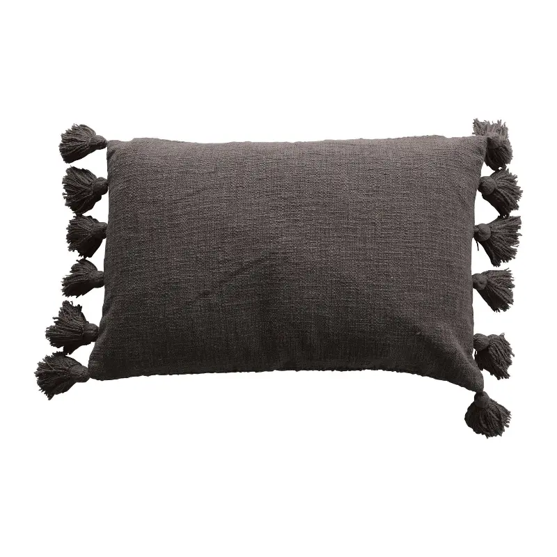 Gray Tasseled Lumbar Pillow