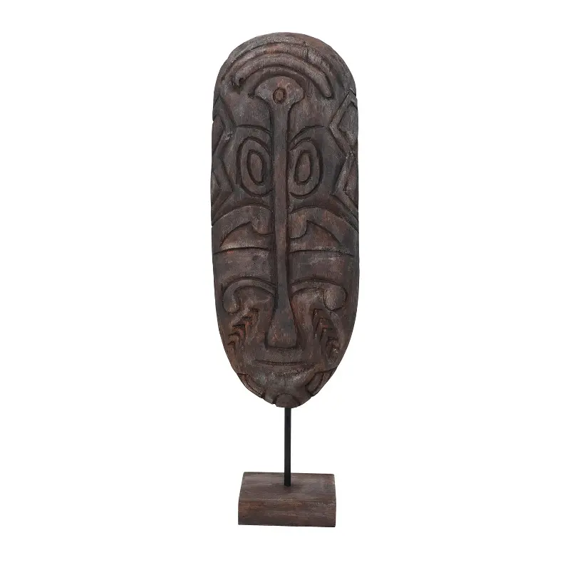 Hand-Carved Mango Wood Mask on Stand