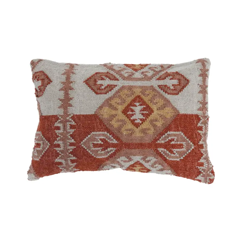 Orange and Cream Wool Blend Lumbar Pillow
