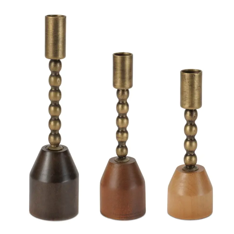 Small Wood Iron Taper Candle