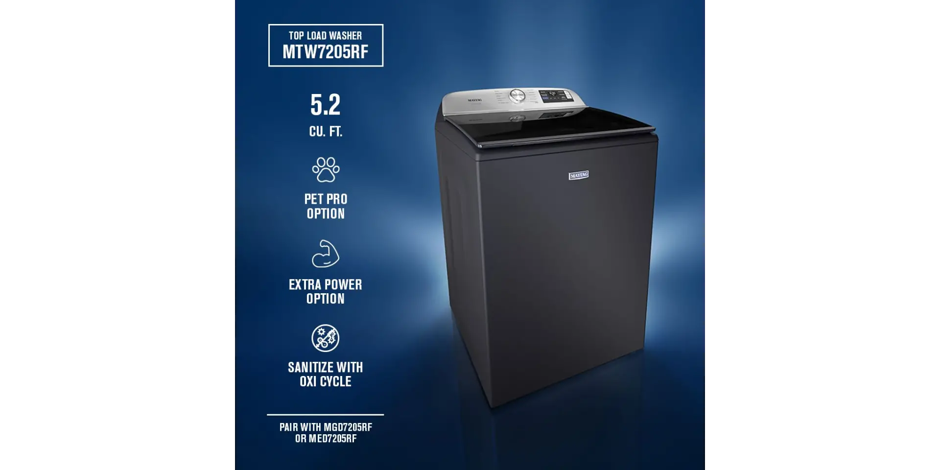 MTW7205RF Maytag 5.2 Cu Ft Pet Pro Top Load Washer - Midnight Steel-4