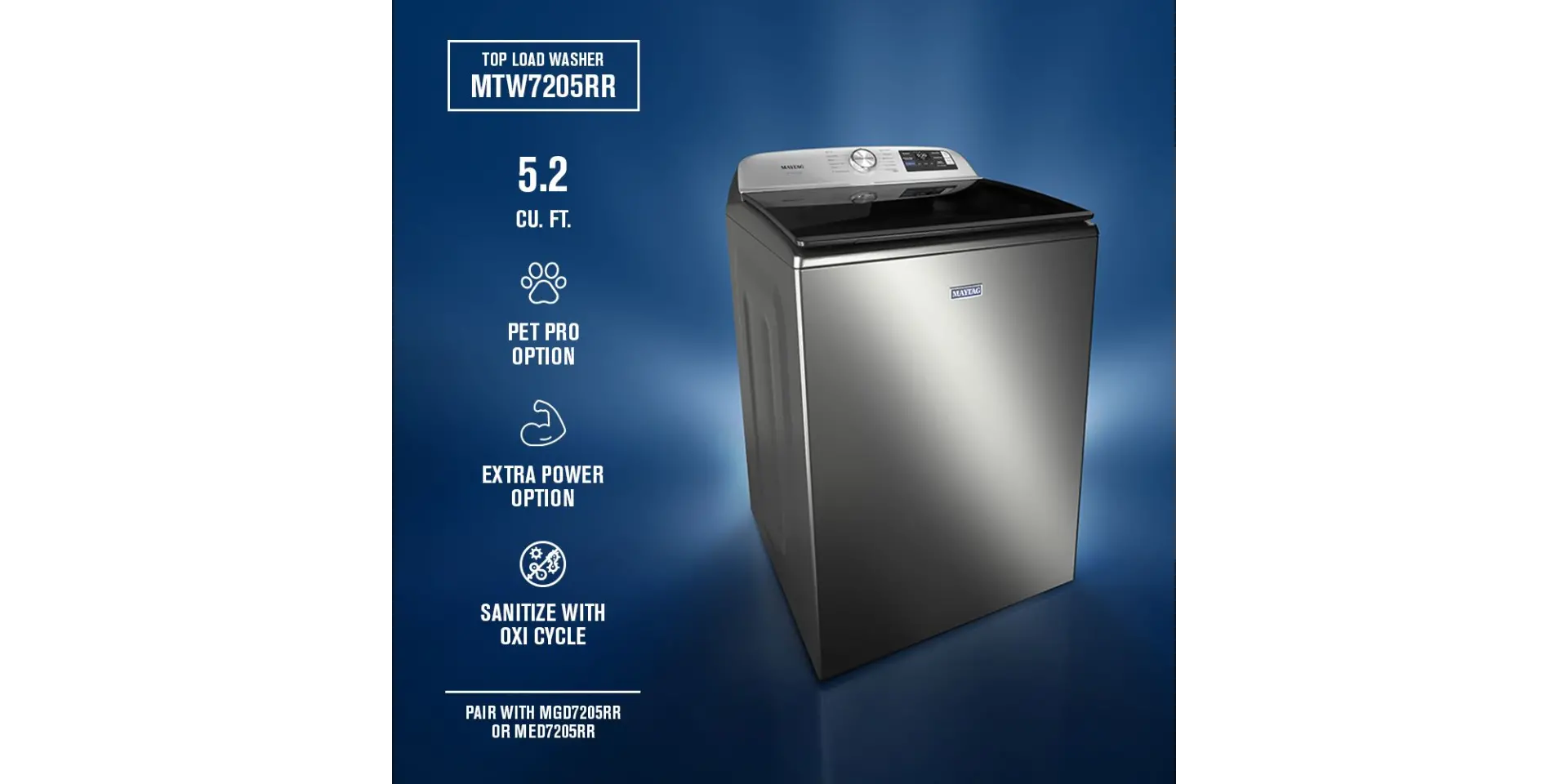 MTW7205RR Maytag 5.2 Cu Ft Pet Pro Top Load Washer - Silver-2
