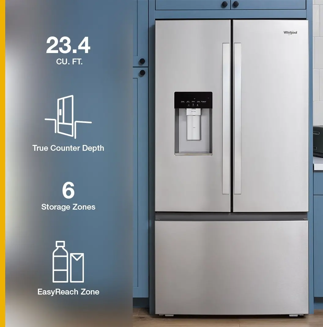 WRFC5036RZ Whirlpool 23 Cu Ft 3‑Door French Door Refrigerator – Counter Depth with In‑Door Water & Ice-4