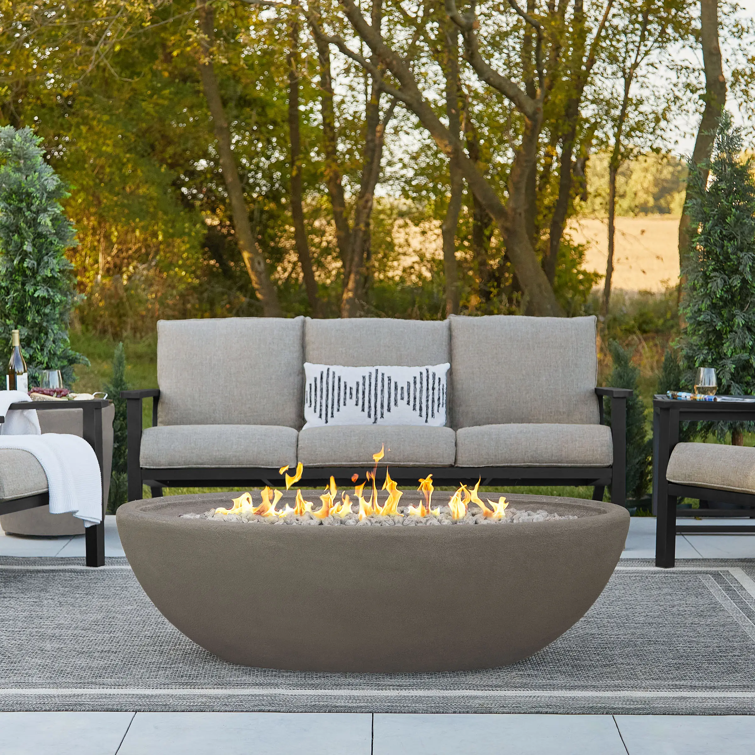 592LP-GLG Riverside 58  Oval Concrete Propane Fire Pit in Glacier Gray-1