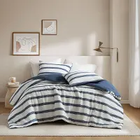 Queen Blue Stripe Comforter 3-Piece Set