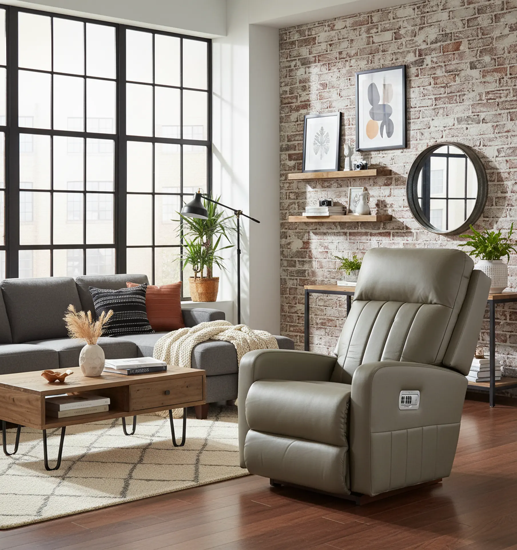 10X-747/LB206175 Finley Stone Light Gray Power Rocker Recliner with Adjustable Headrest and Lumbar Support-2