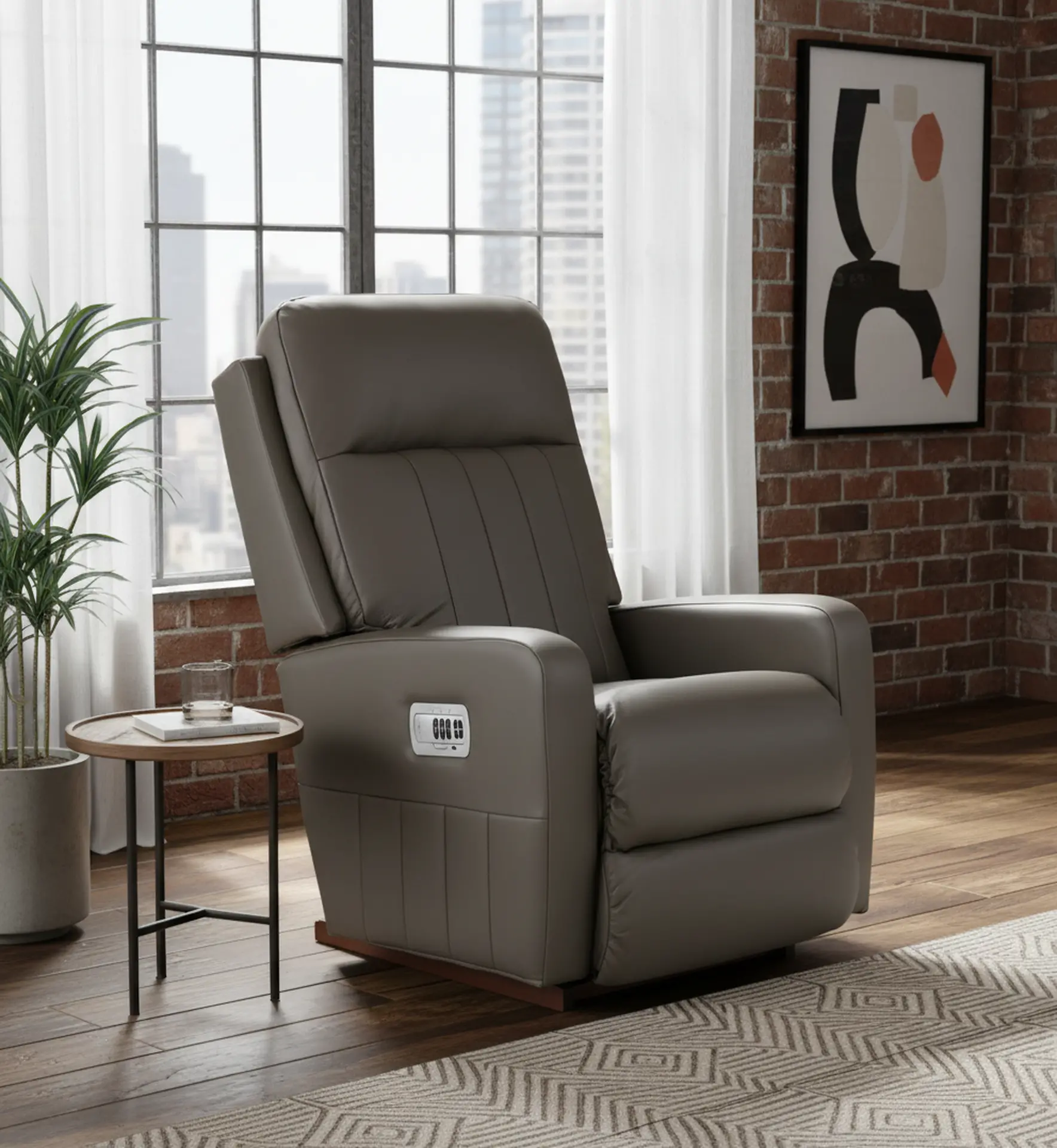 10X-747/LB206178 Finley Otter Gray Power Rocker Recliner with Adjustable Headrest and Lumbar Support-2